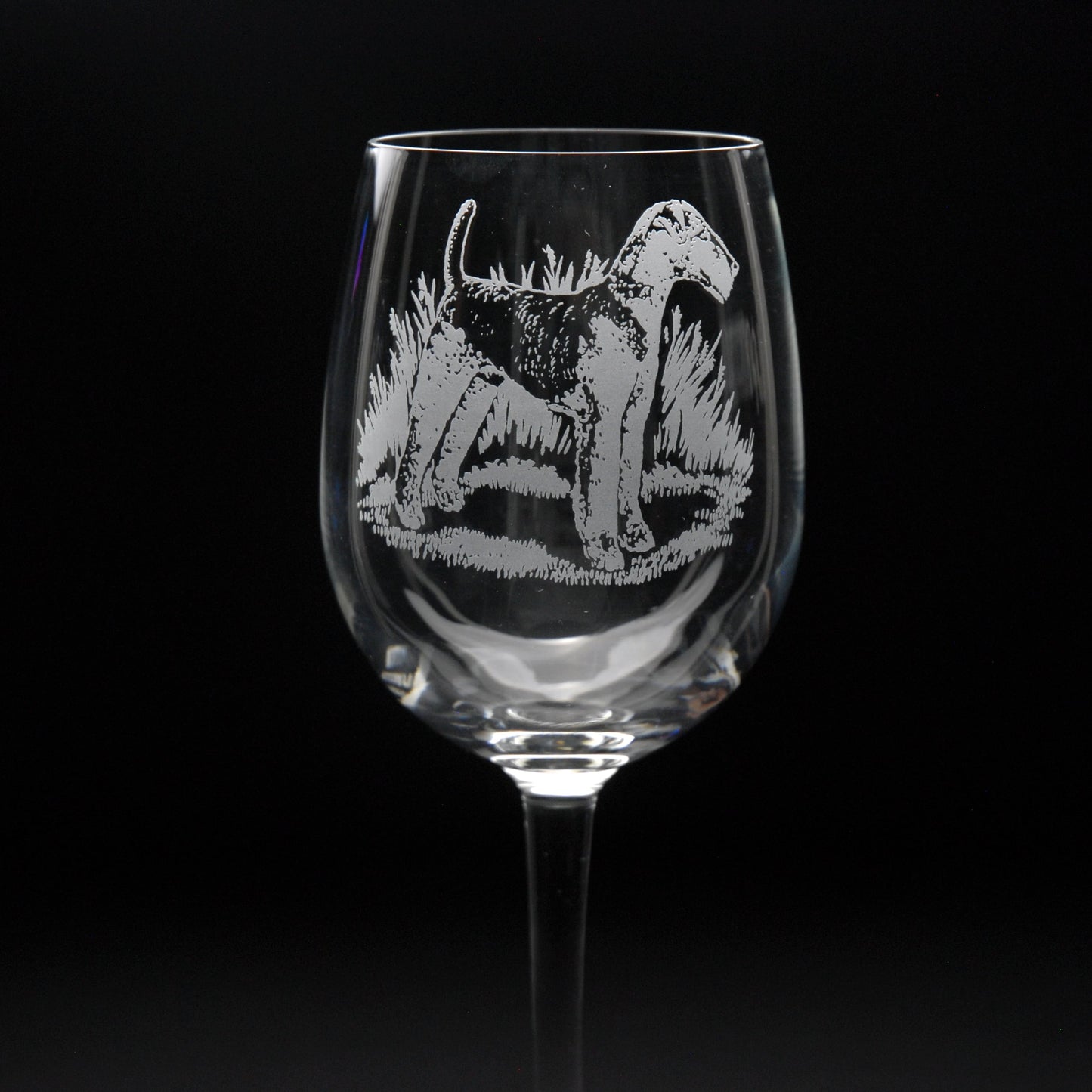 Airedale Terrier Dog Crystal Wine Glass - Hand Etched/Engraved Gift