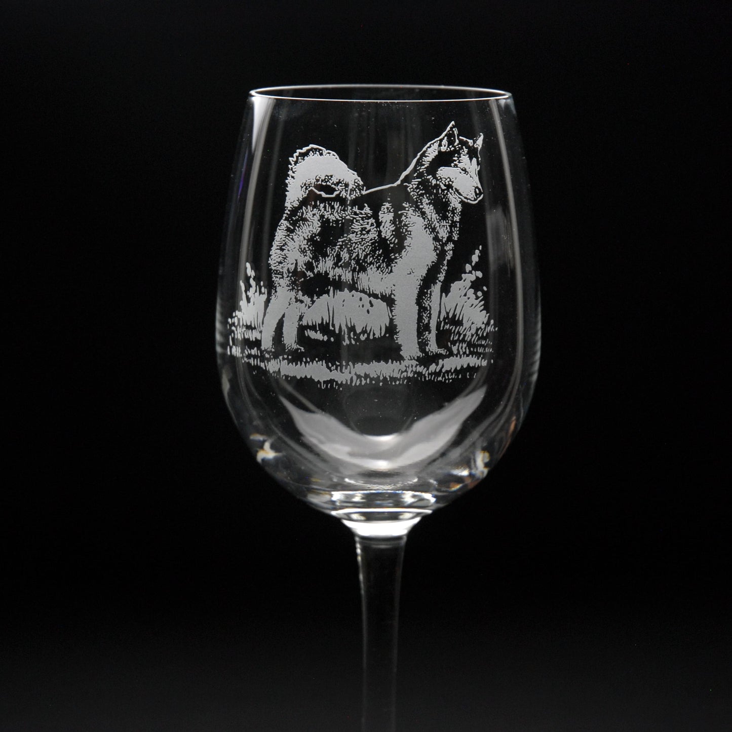 Alaskan Malamute Dog Crystal Wine Glass - Hand Etched/Engraved Gift