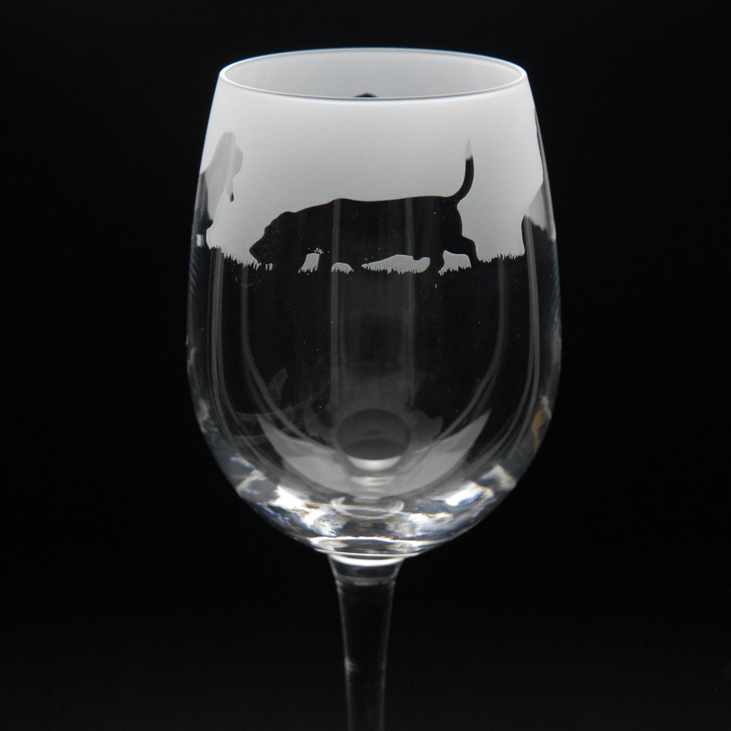 Basset Hound Dog Crystal Wine Glass - Hand Etched/Engraved Gift