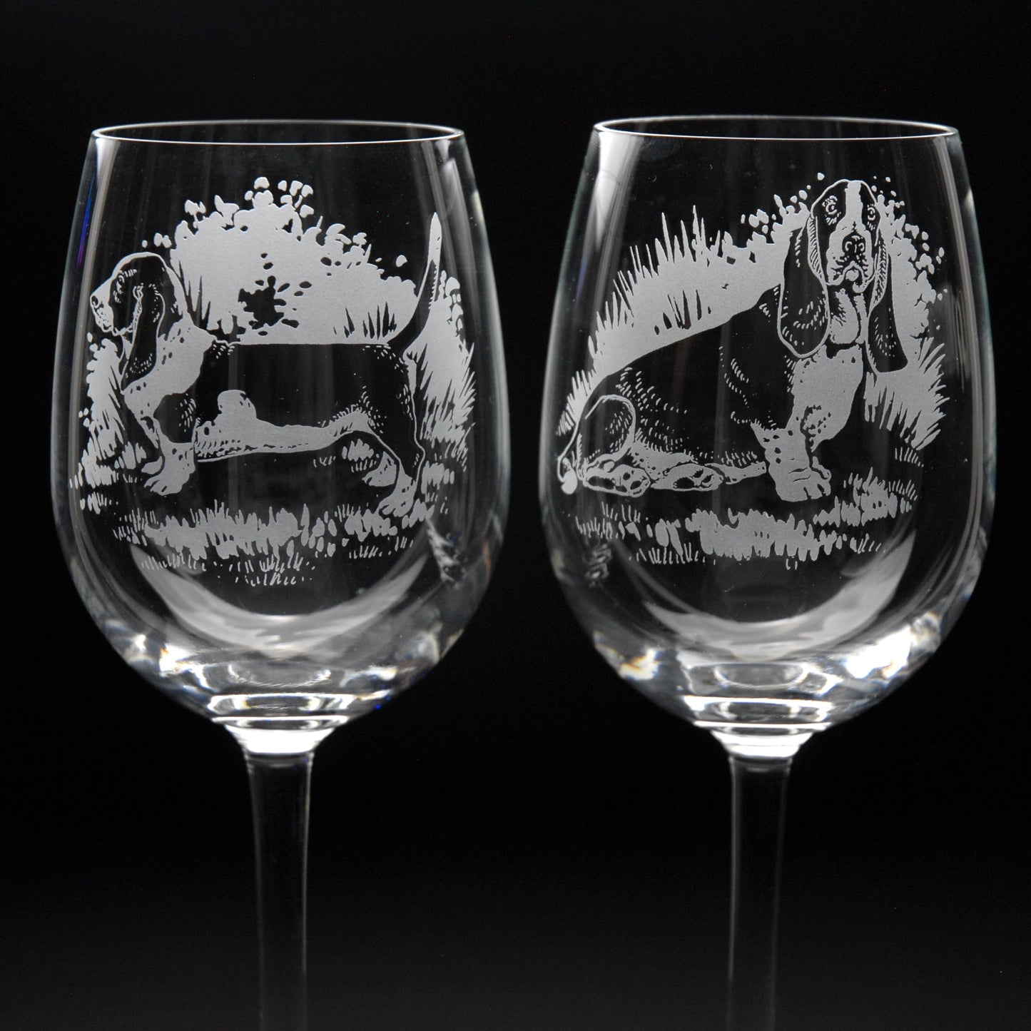 Basset Hound Dog Crystal Wine Glass - Hand Etched/Engraved Gift