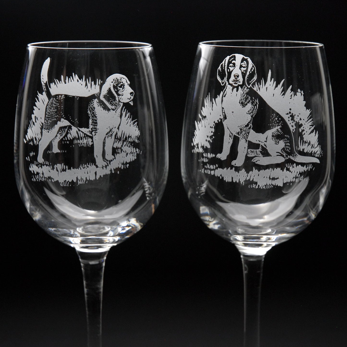 Beagle Dog Crystal Wine Glass - Hand Etched/Engraved Gift