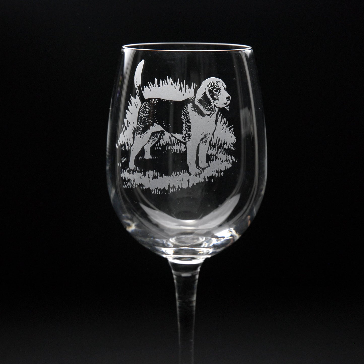 Beagle Dog Crystal Wine Glass - Hand Etched/Engraved Gift