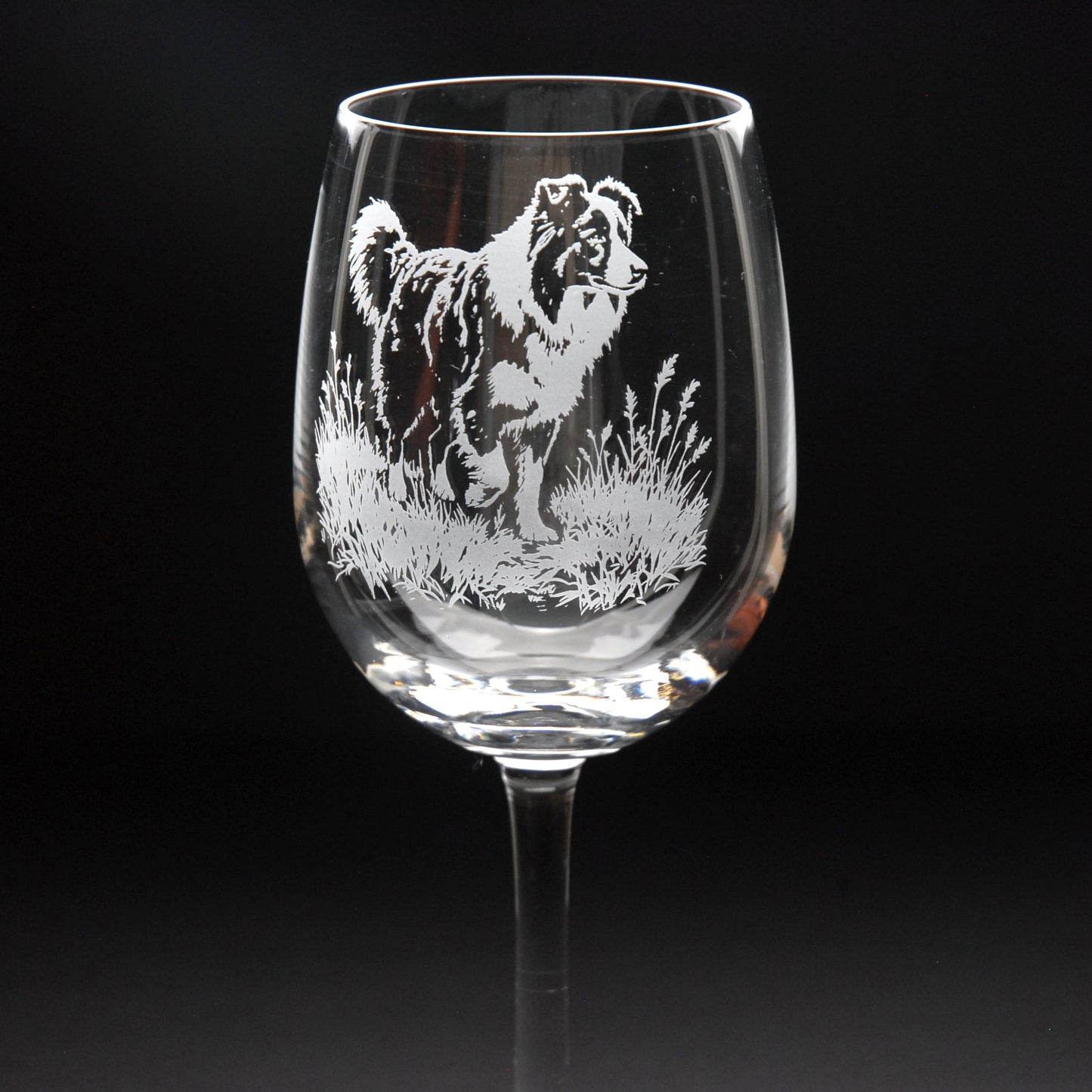 Border Collie Dog Crystal Wine Glass - Hand Etched/Engraved Gift