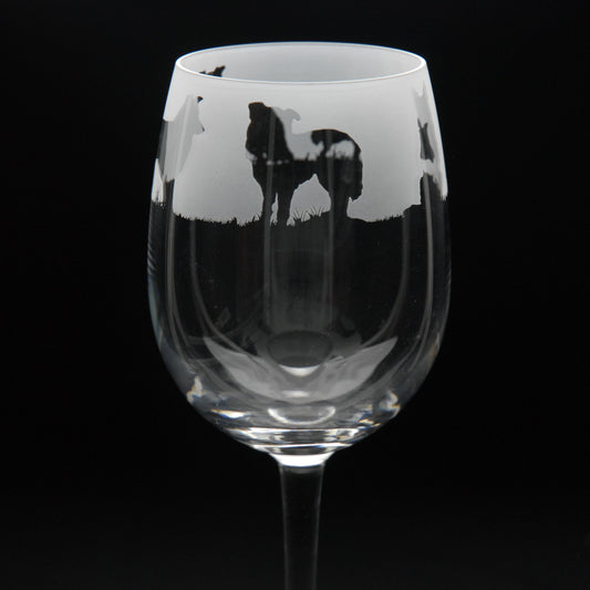 Border Collie Dog Crystal Wine Glass - Hand Etched/Engraved Gift