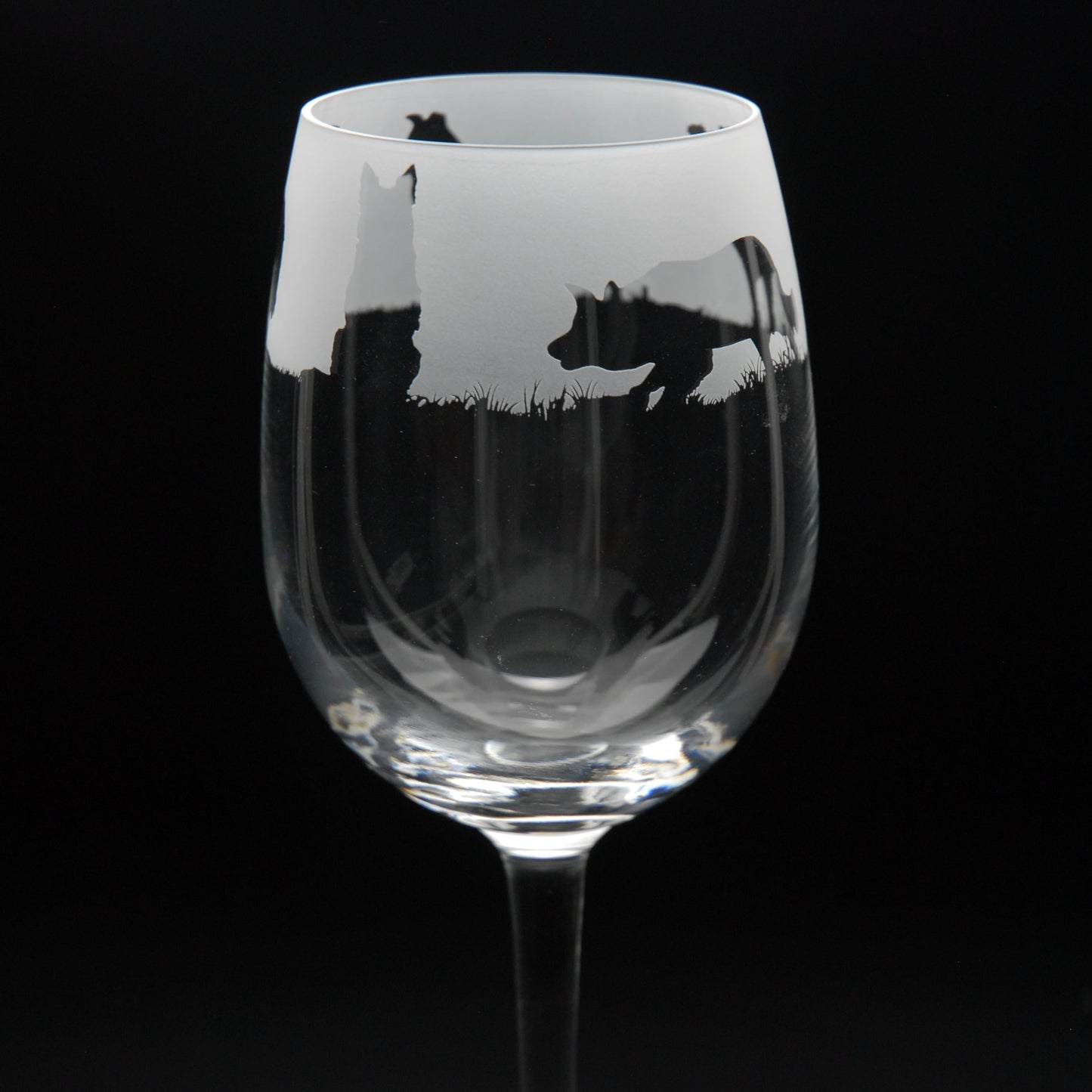 Border Collie Dog Crystal Wine Glass - Hand Etched/Engraved Gift