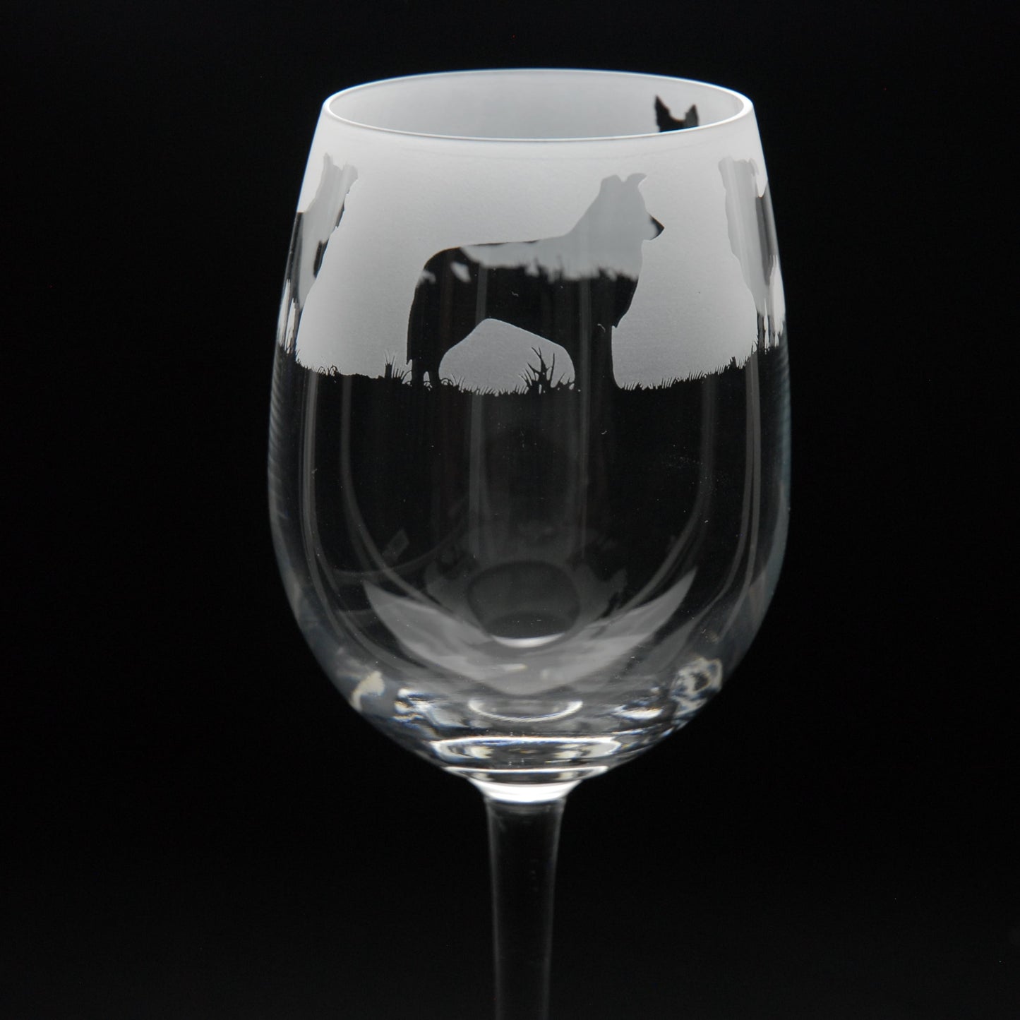 Border Collie Dog Crystal Wine Glass - Hand Etched/Engraved Gift