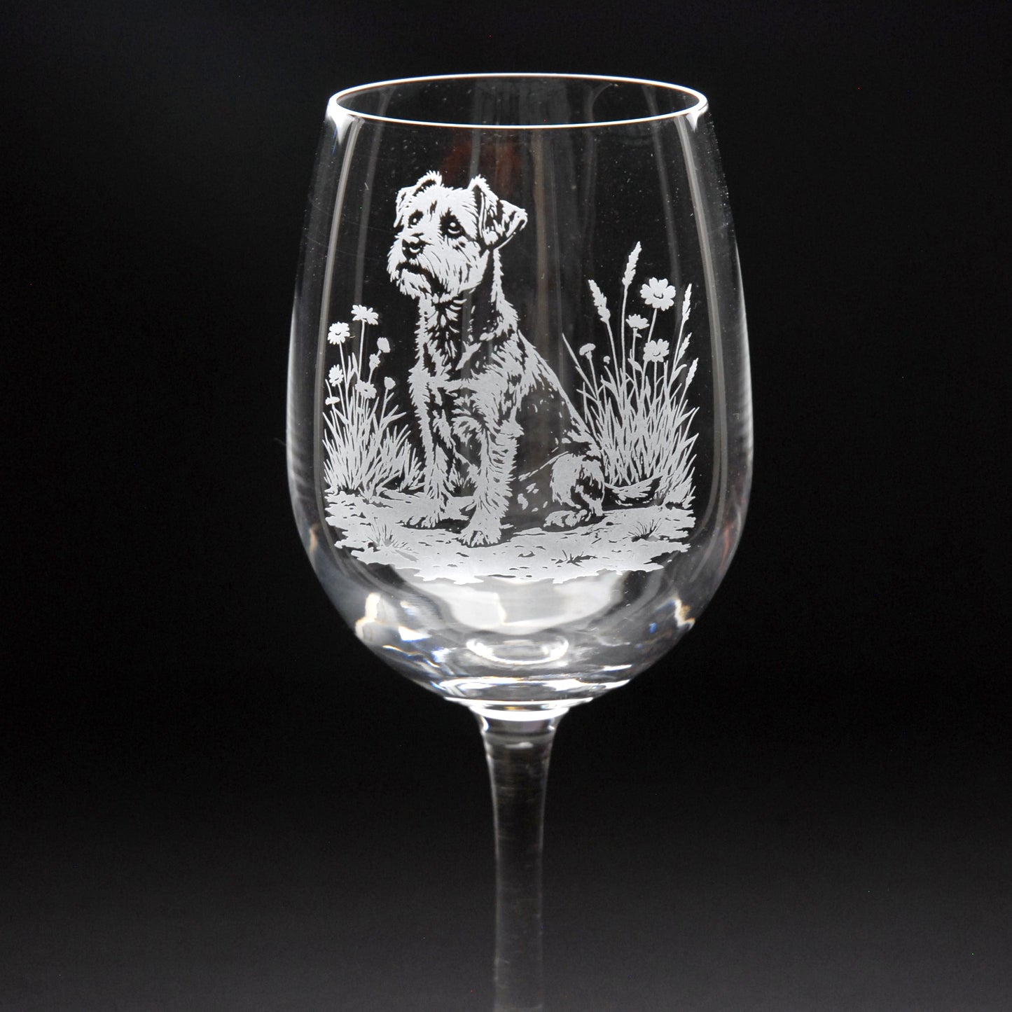 Border Terrier Dog Crystal Wine Glass - Hand Etched/Engraved Gift