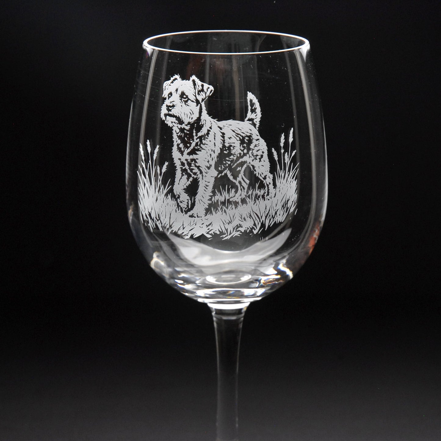 Border Terrier Dog Crystal Wine Glass - Hand Etched/Engraved Gift