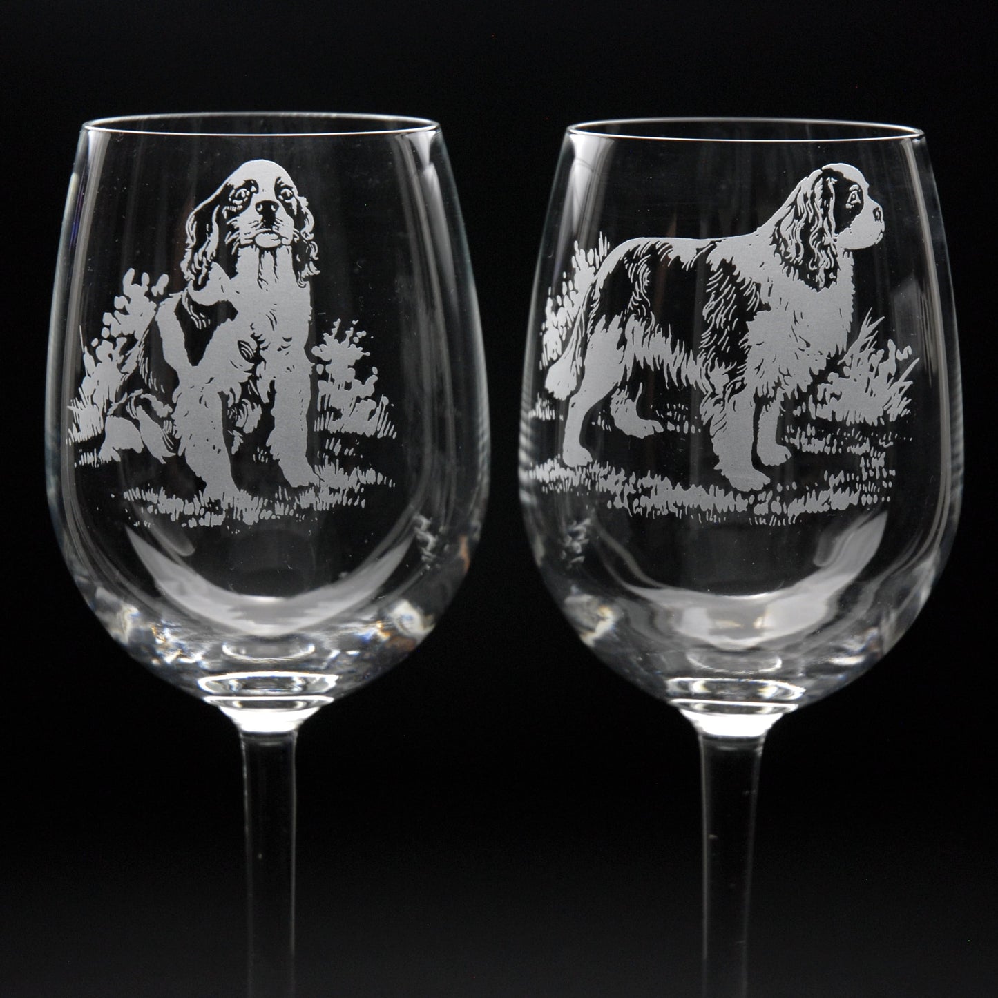 Cavalier King Charles Dog Crystal Wine Glass - Hand Etched/Engraved Gift