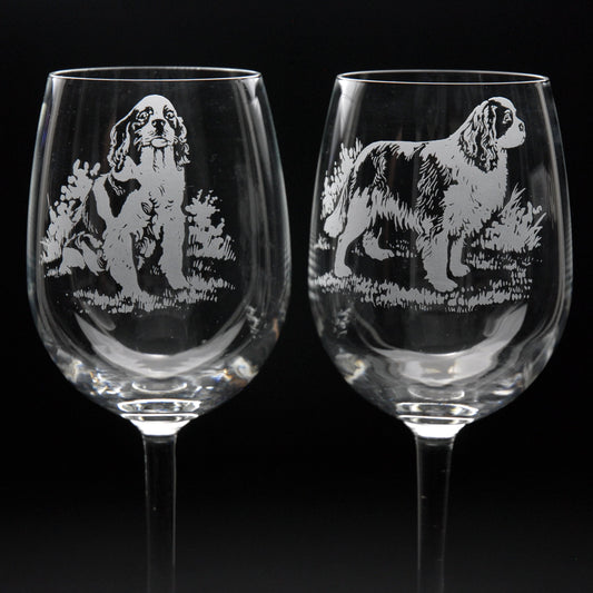 Cavalier King Charles Dog Crystal Wine Glass - Hand Etched/Engraved Gift