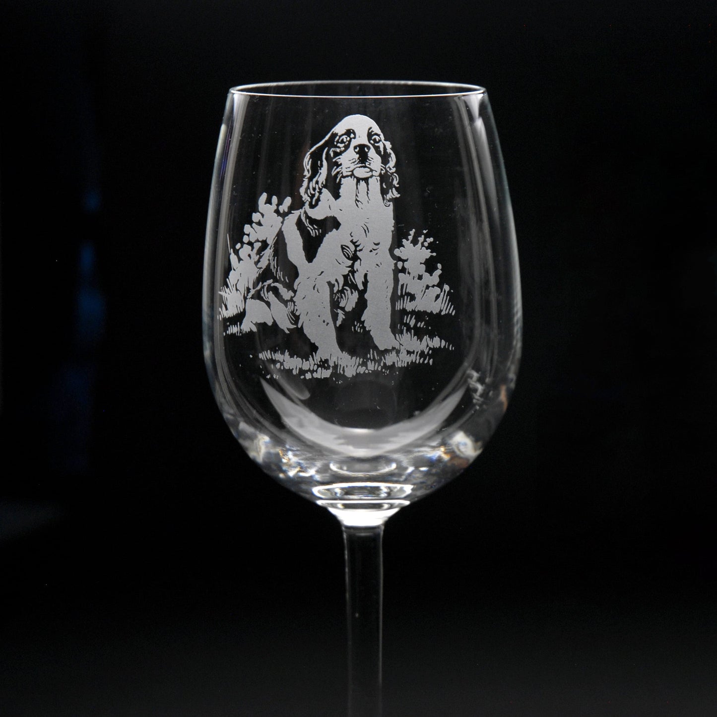 Cavalier King Charles Dog Crystal Wine Glass - Hand Etched/Engraved Gift