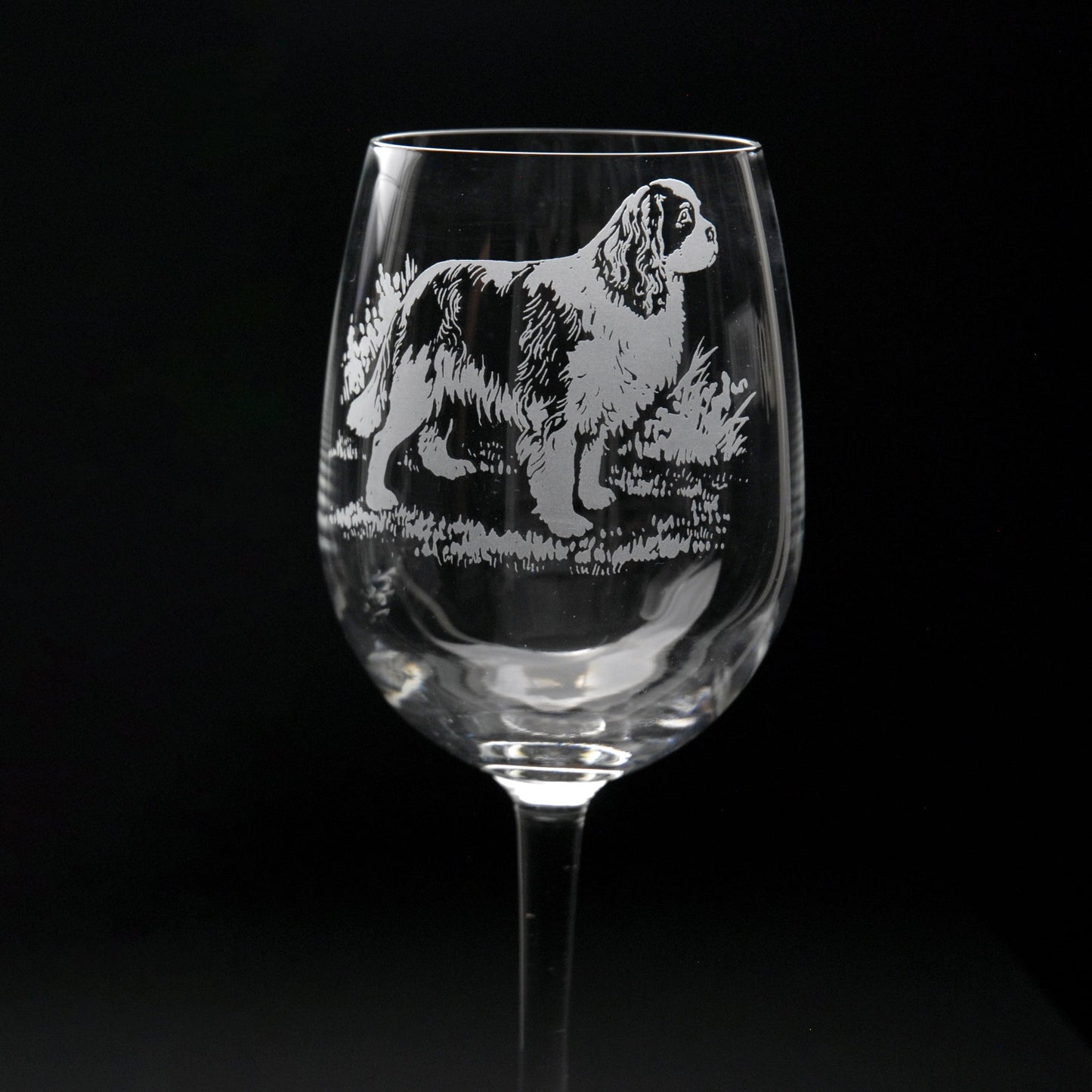 Cavalier King Charles Dog Crystal Wine Glass - Hand Etched/Engraved Gift