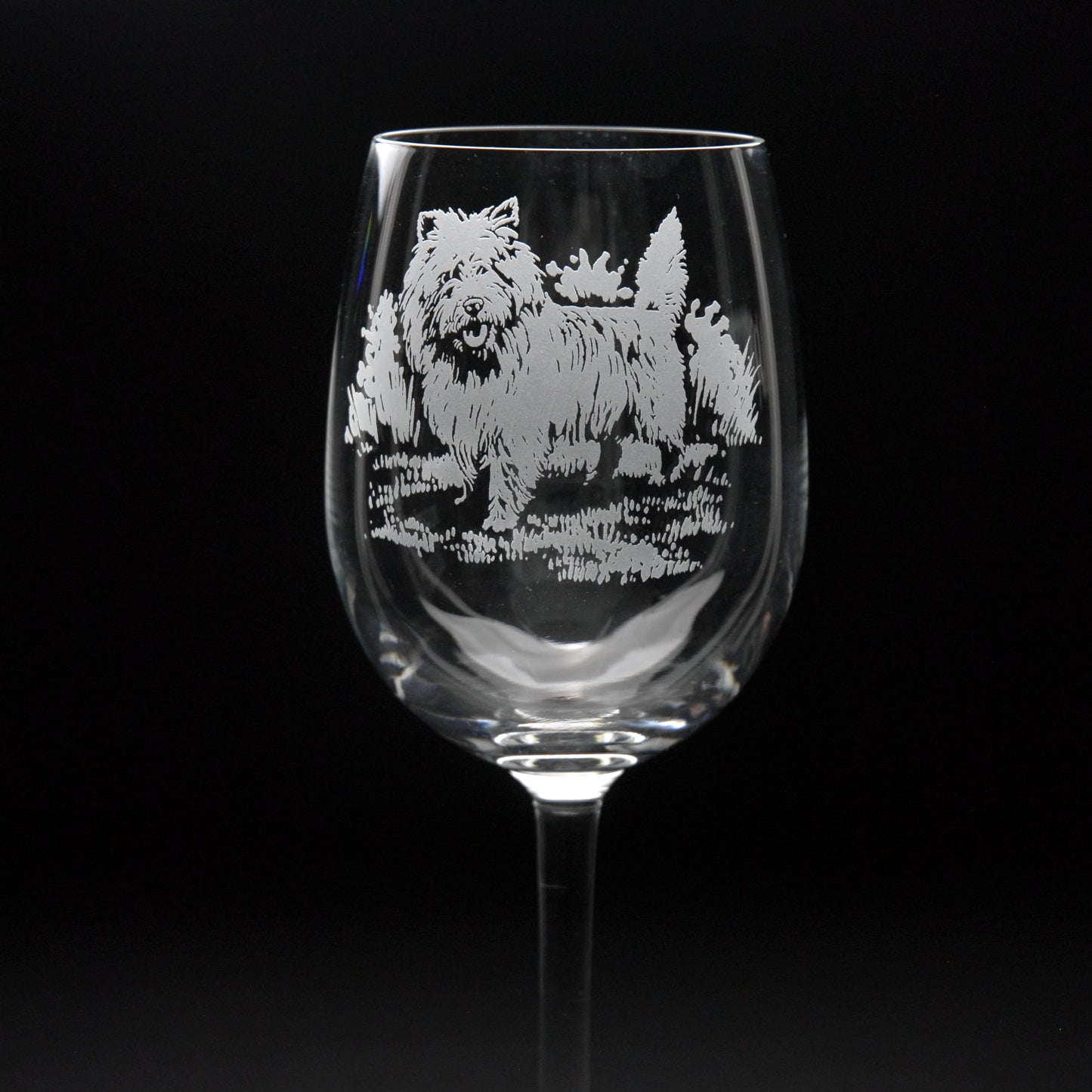 Cairn Terrier Dog Crystal Wine Glass - Hand Etched/Engraved Gift