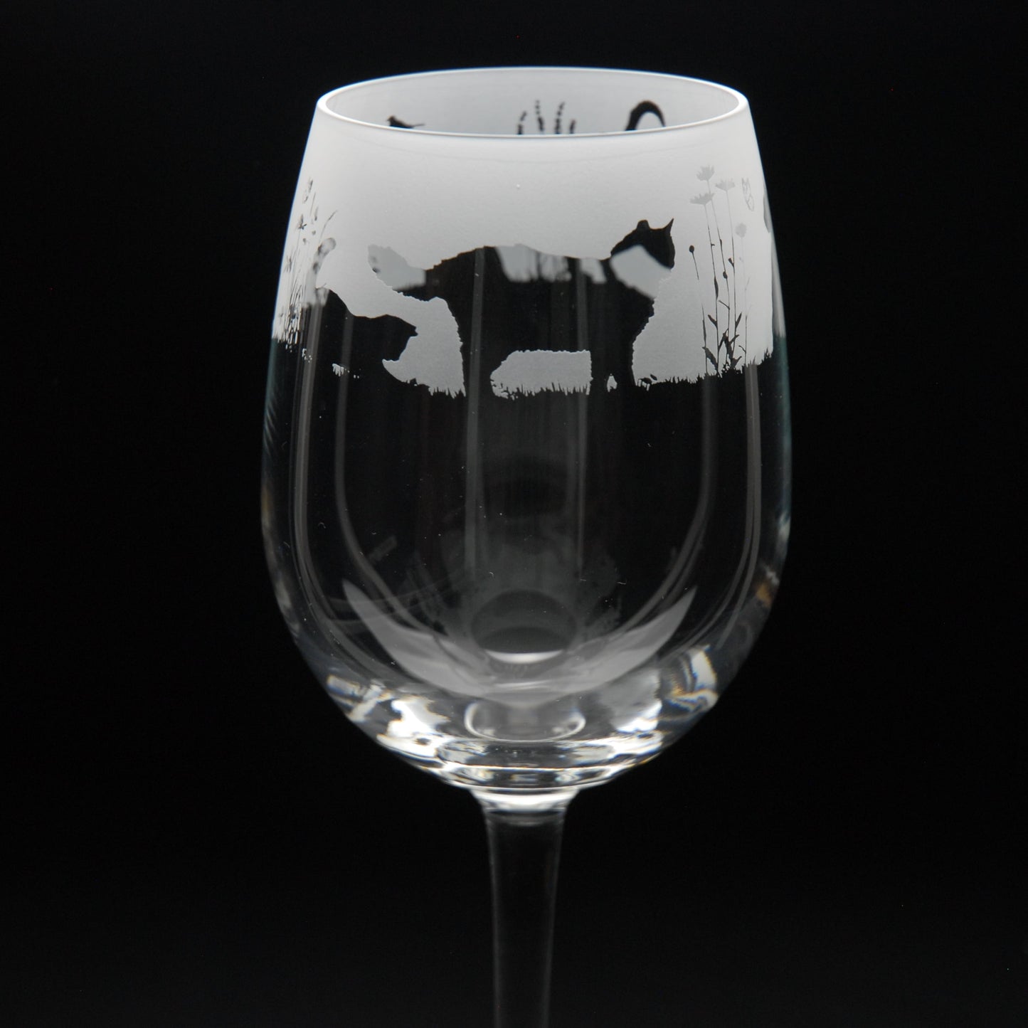 Garden Cats Crystal Wine Glass - Hand Etched/Engraved Gift