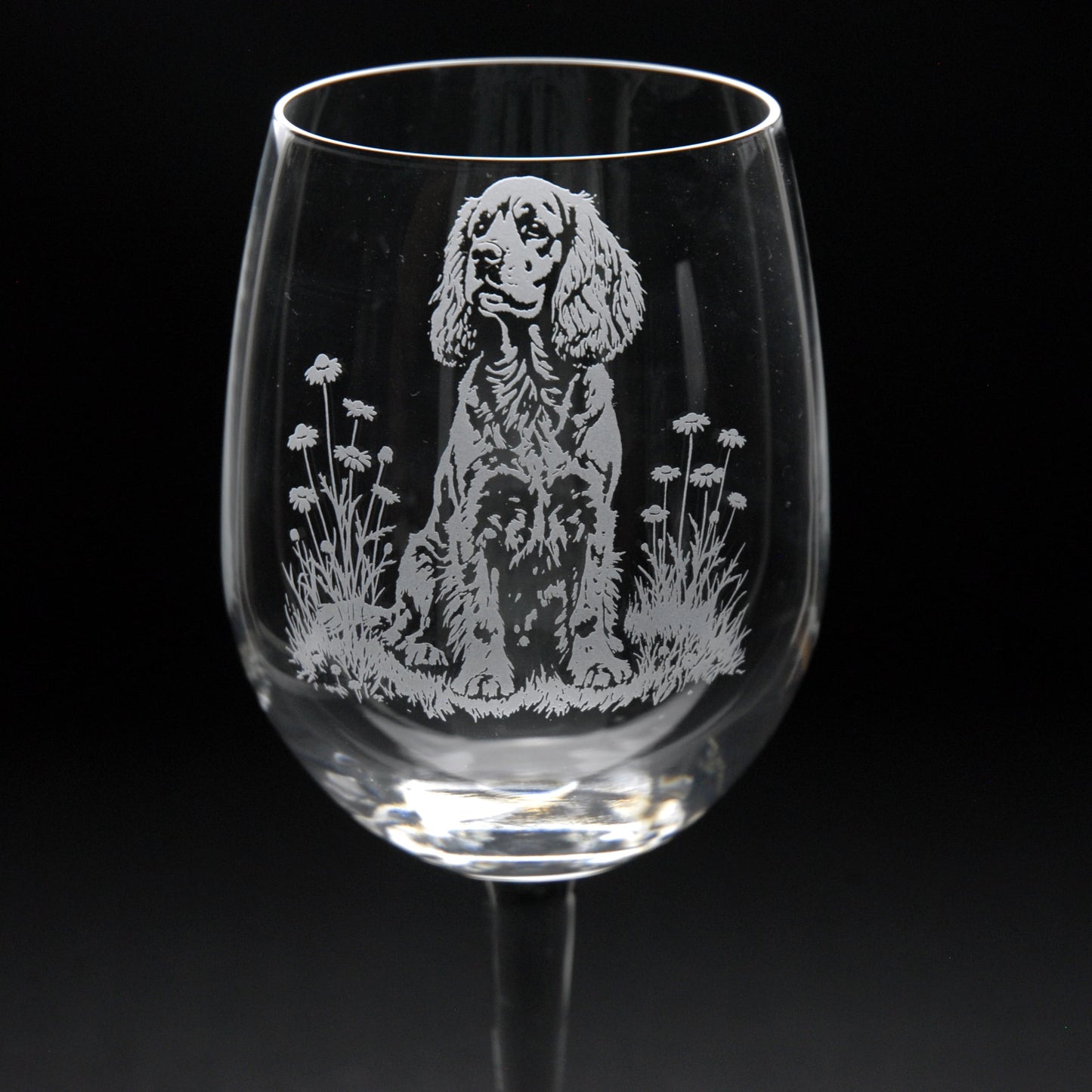 Cocker Spaniel Dog Crystal Wine Glass - Hand Etched/Engraved Gift