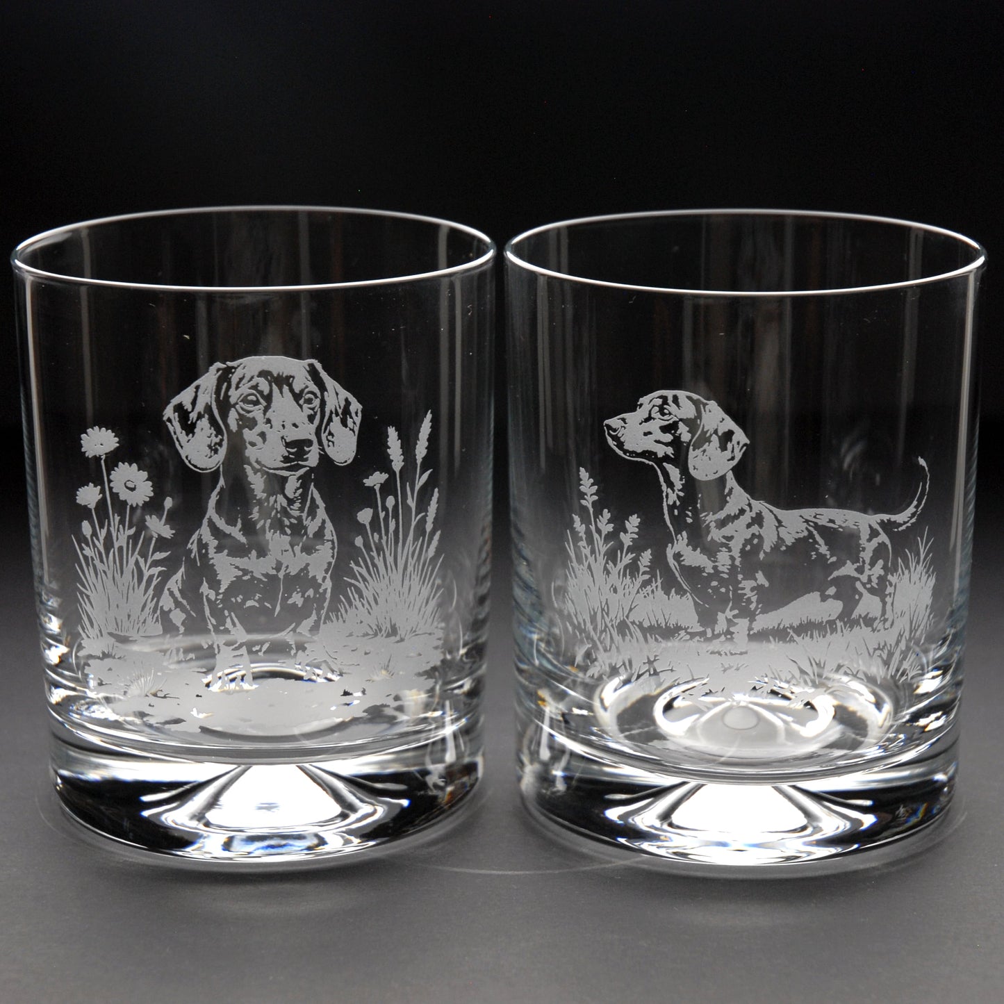 Dachshund Dog Whiskey Tumbler Glass - Hand Etched/Engraved Gift