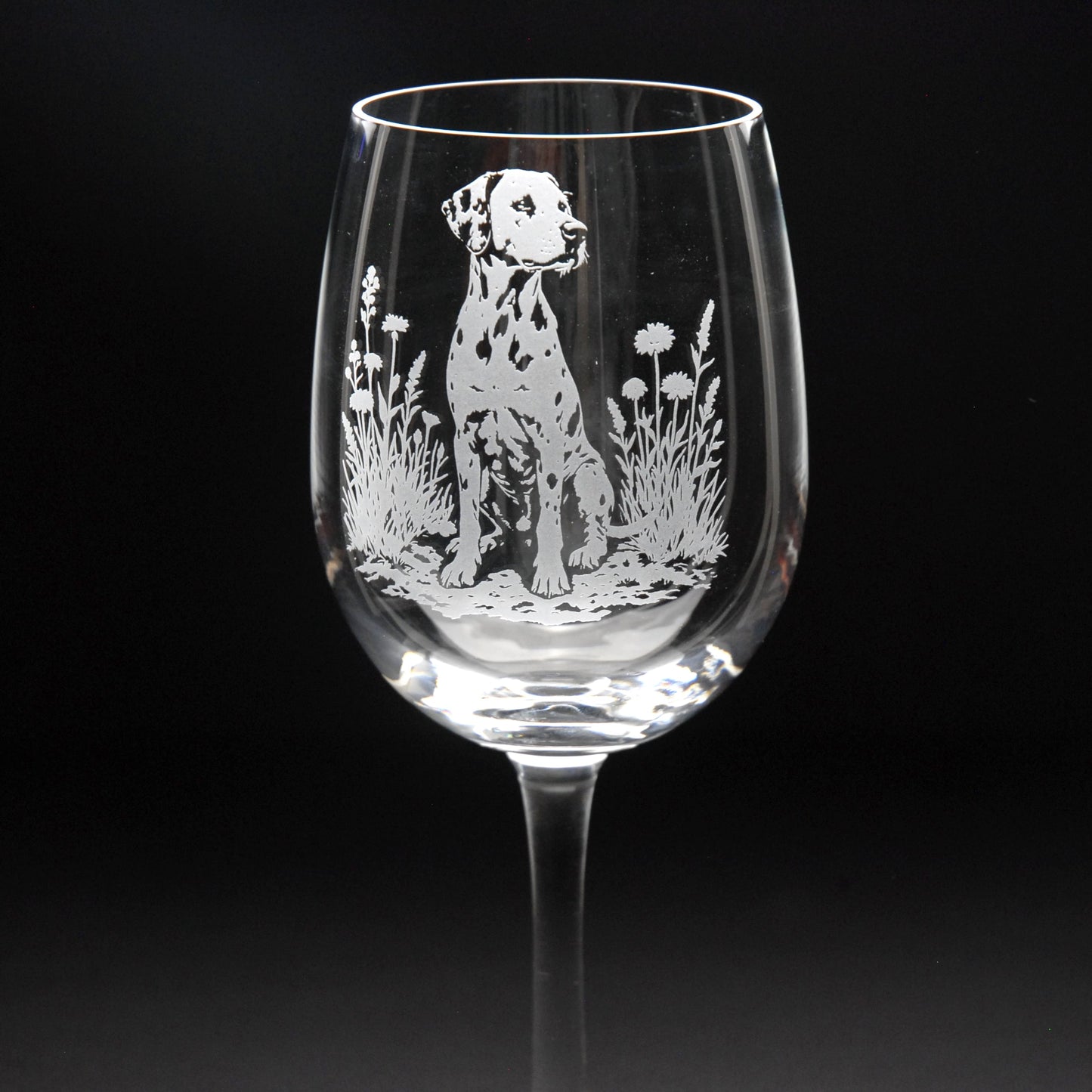 Dalmatian Dog Crystal Wine Glass - Hand Etched/Engraved Gift