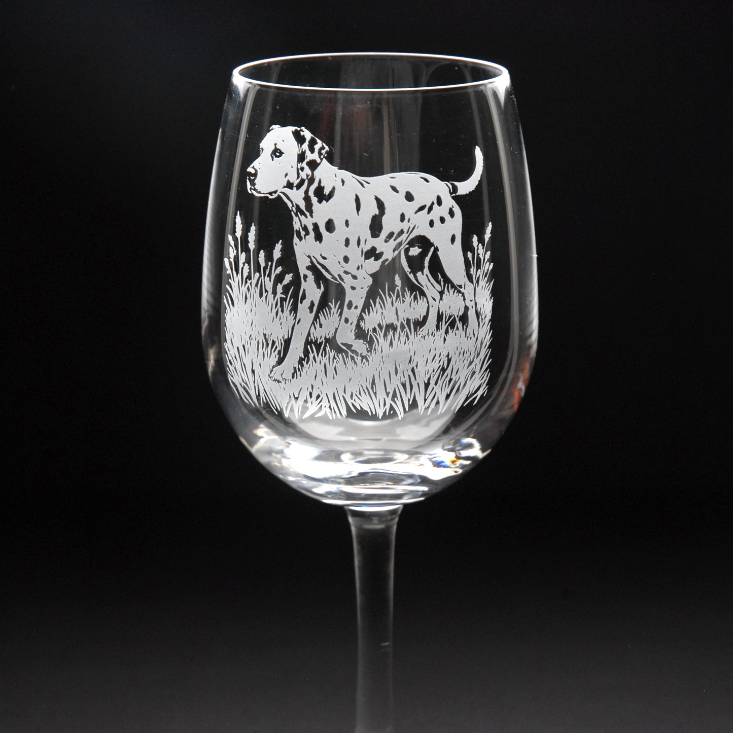 Dalmatian Dog Crystal Wine Glass - Hand Etched/Engraved Gift