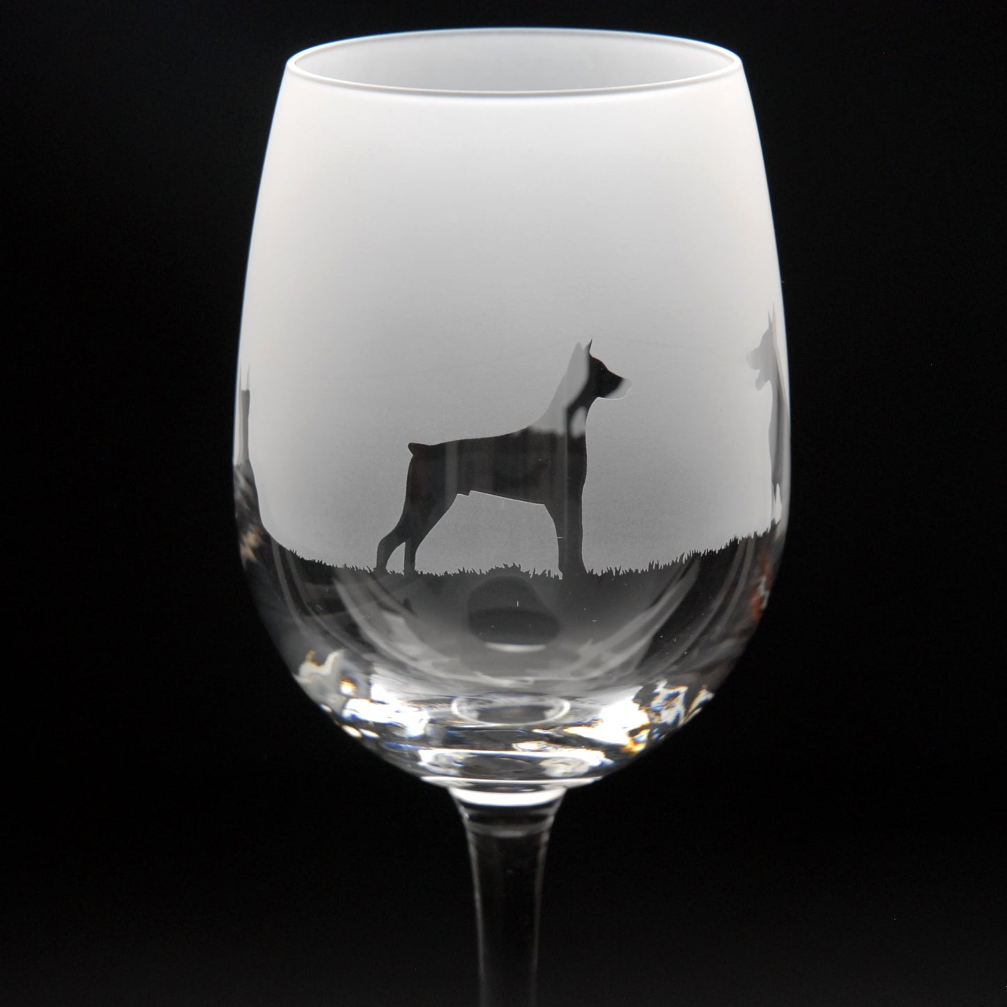 Dobermann Dog Crystal Wine Glass - Hand Etched/Engraved Gift