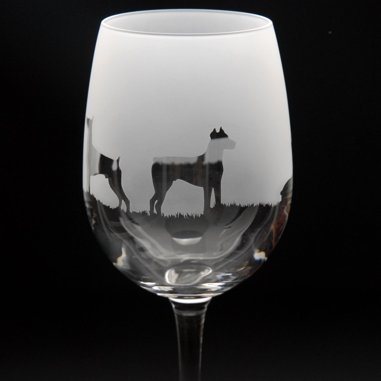 Dobermann Dog Crystal Wine Glass - Hand Etched/Engraved Gift