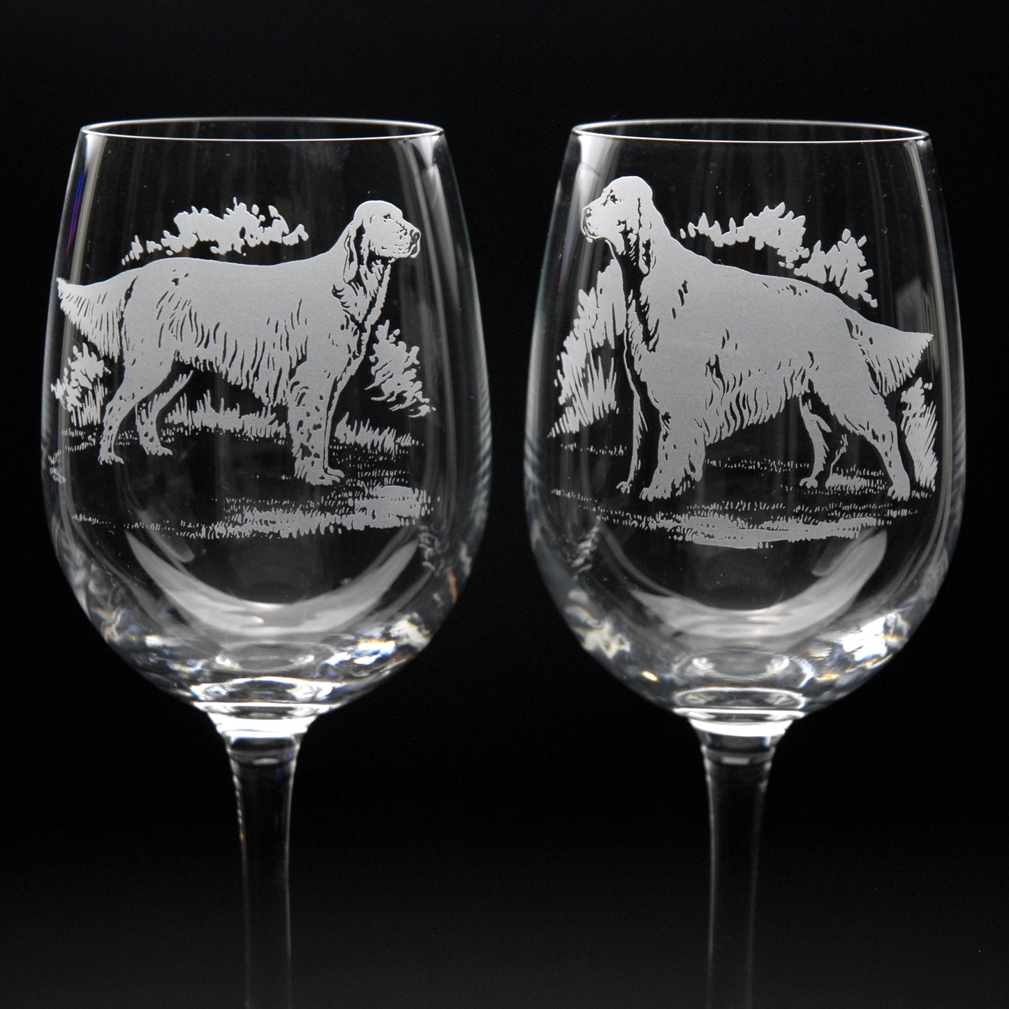 English Setter Dog Crystal Wine Glass - Hand Etched/Engraved Gift