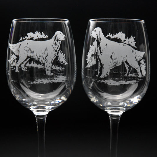 English Setter Dog Crystal Wine Glass - Hand Etched/Engraved Gift