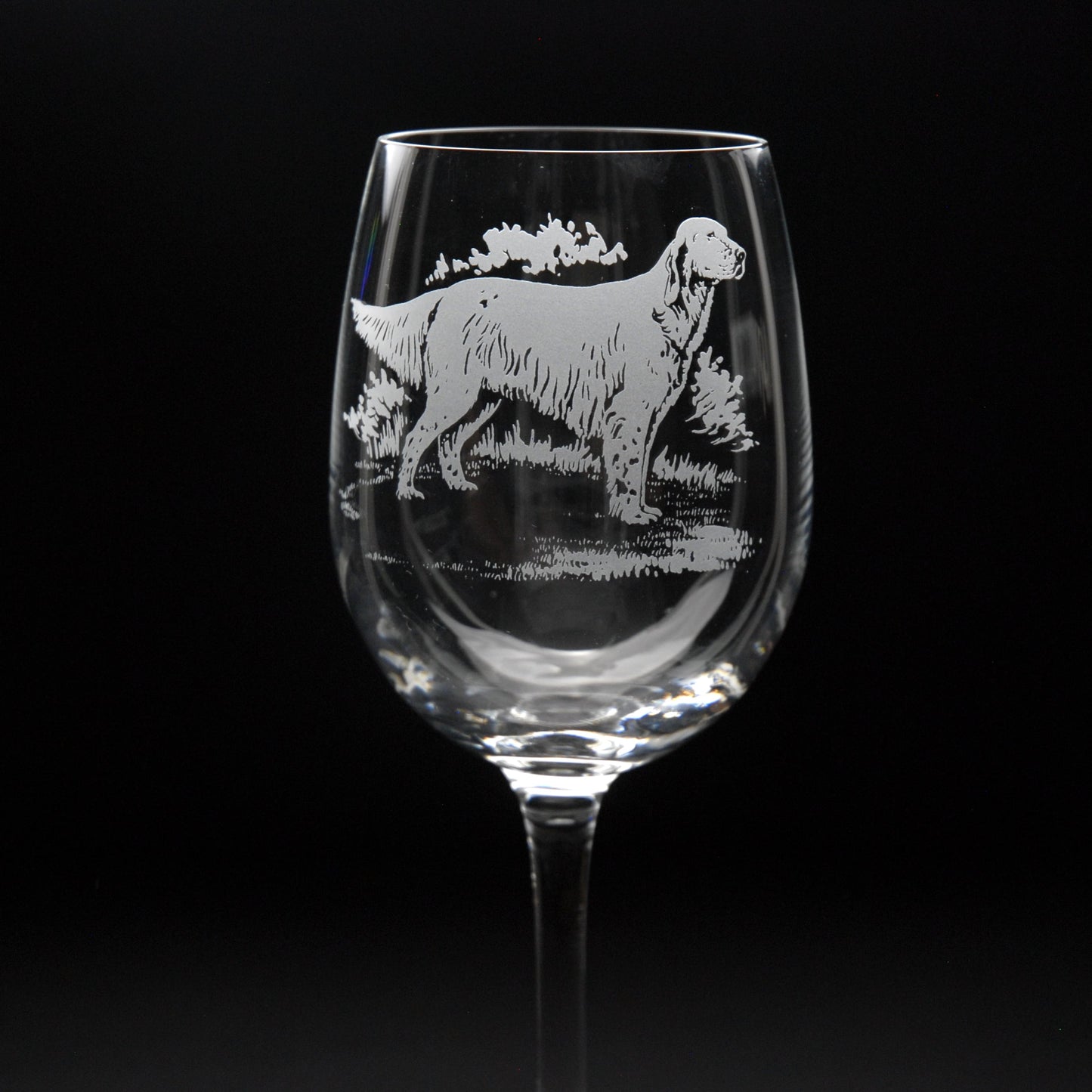 English Setter Dog Crystal Wine Glass - Hand Etched/Engraved Gift