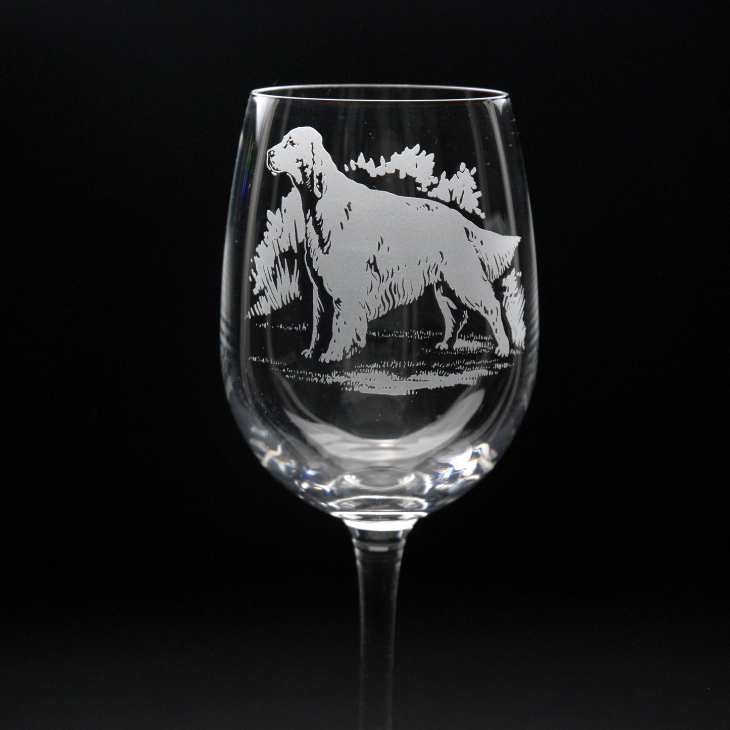 English Setter Dog Crystal Wine Glass - Hand Etched/Engraved Gift
