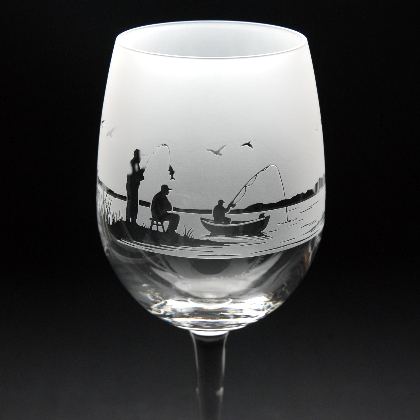 Fishing Crystal Wine Glass - Hand Etched/Engraved Gift