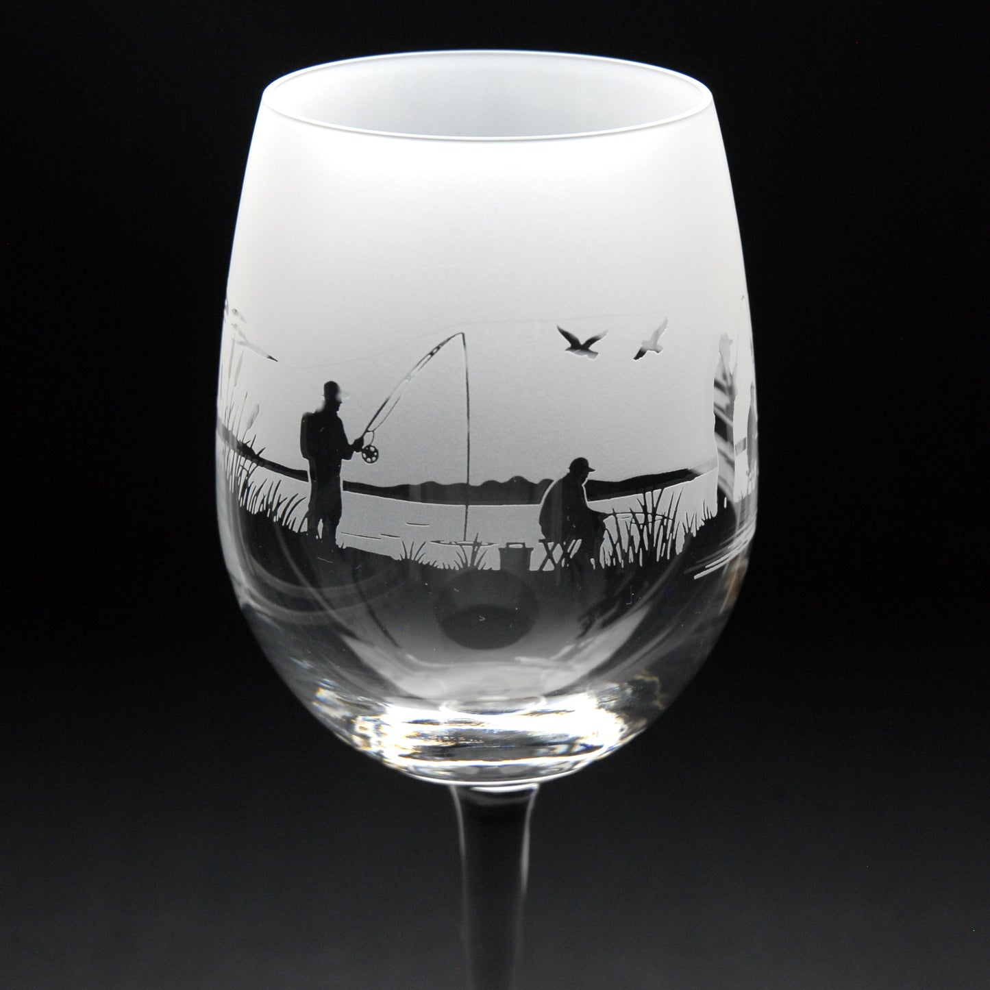 Fishing Crystal Wine Glass - Hand Etched/Engraved Gift