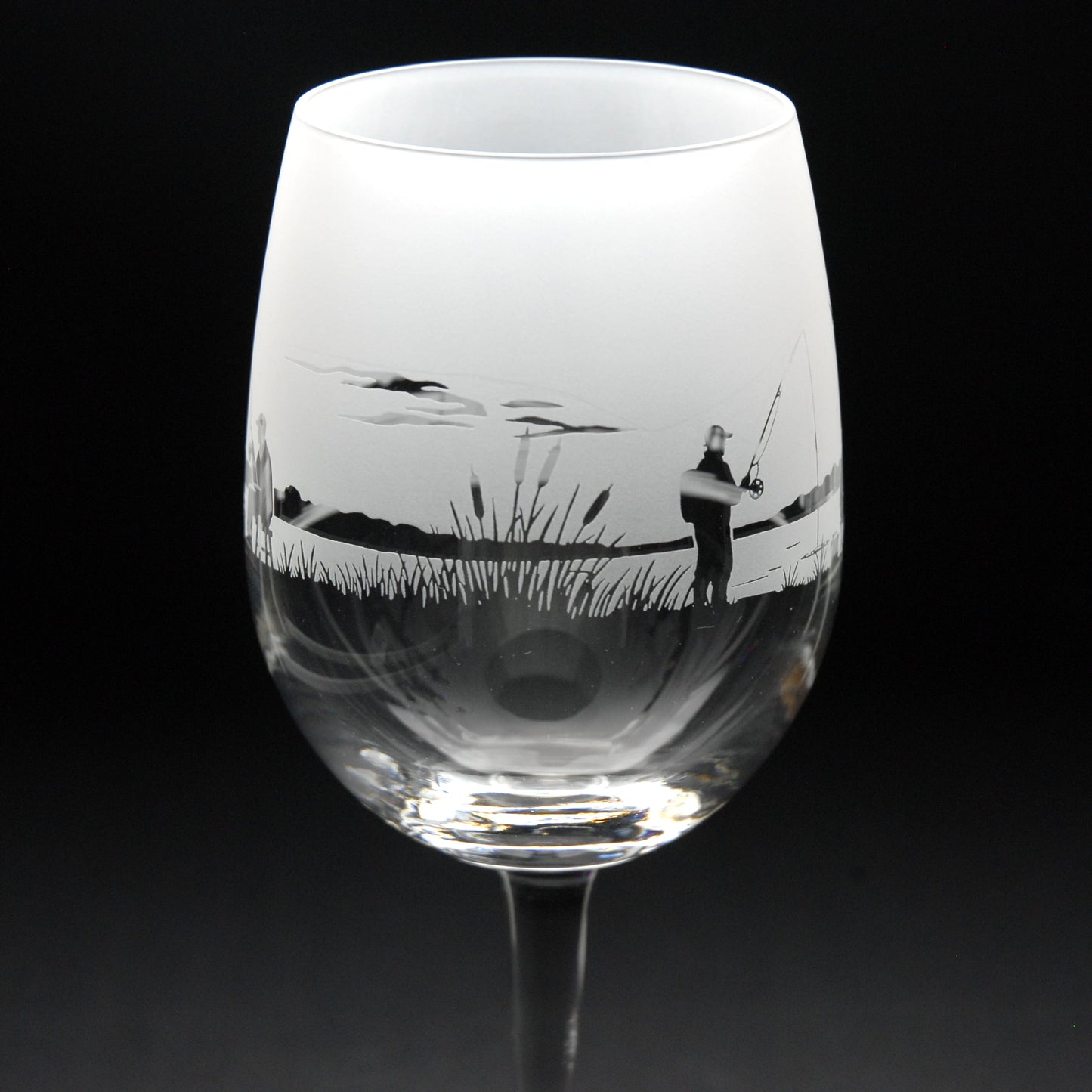 Fishing Crystal Wine Glass - Hand Etched/Engraved Gift