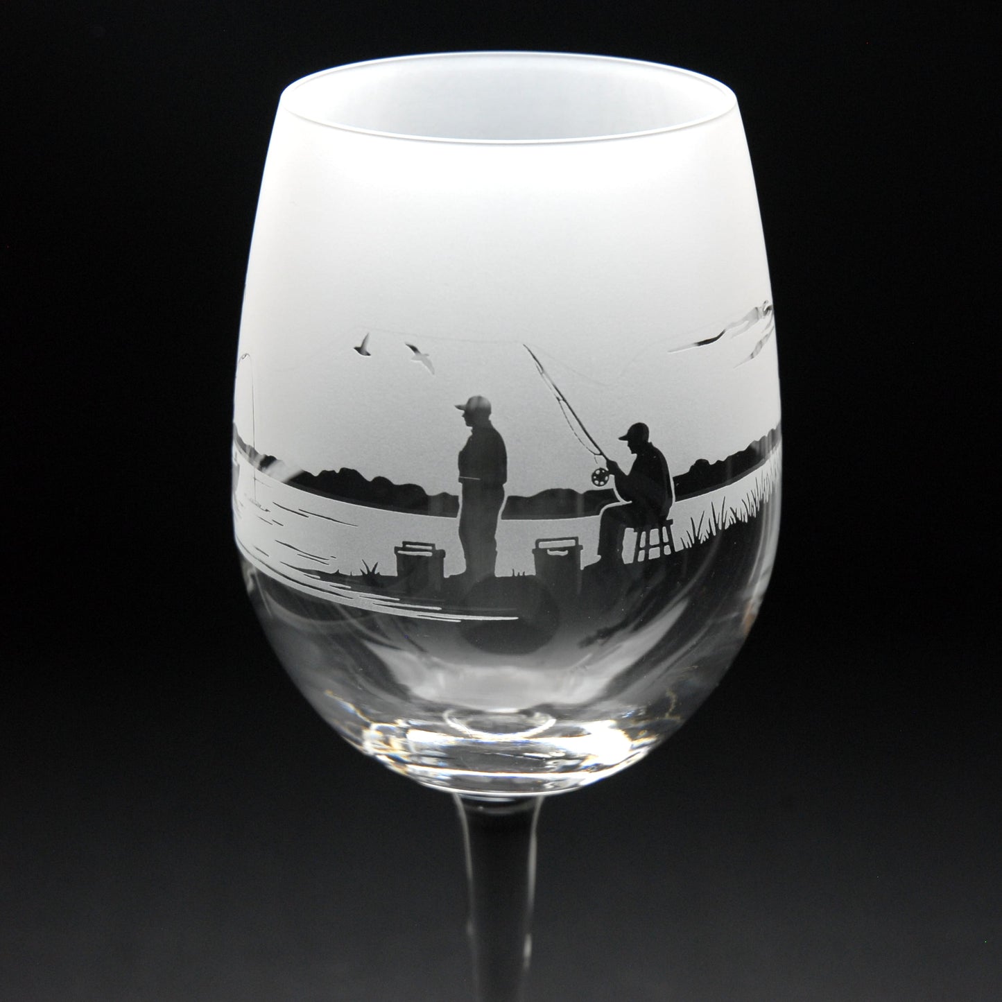 Fishing Crystal Wine Glass - Hand Etched/Engraved Gift