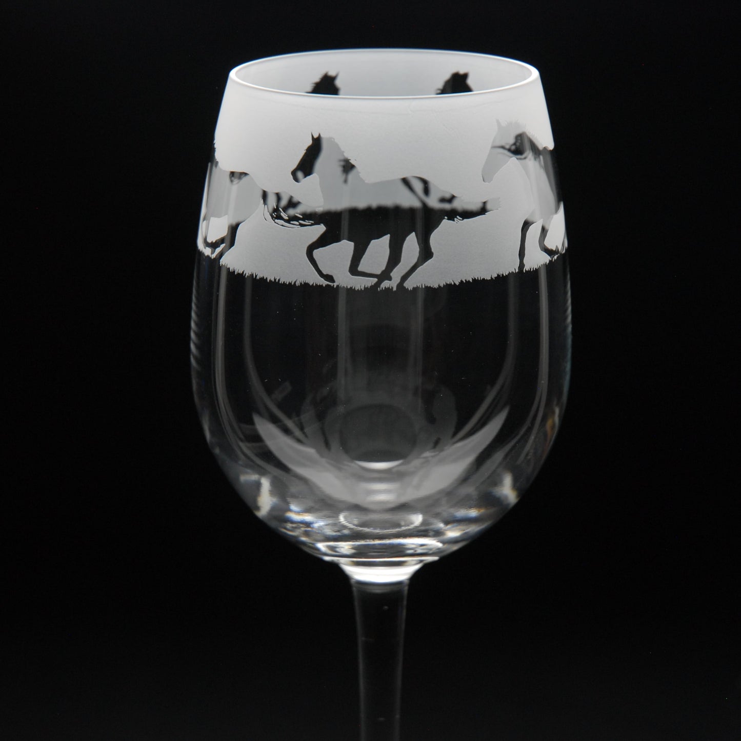 Galloping Horse Crystal Wine Glass - Hand Etched/Engraved Gift