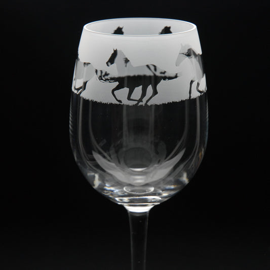 Galloping Horse Crystal Wine Glass - Hand Etched/Engraved Gift