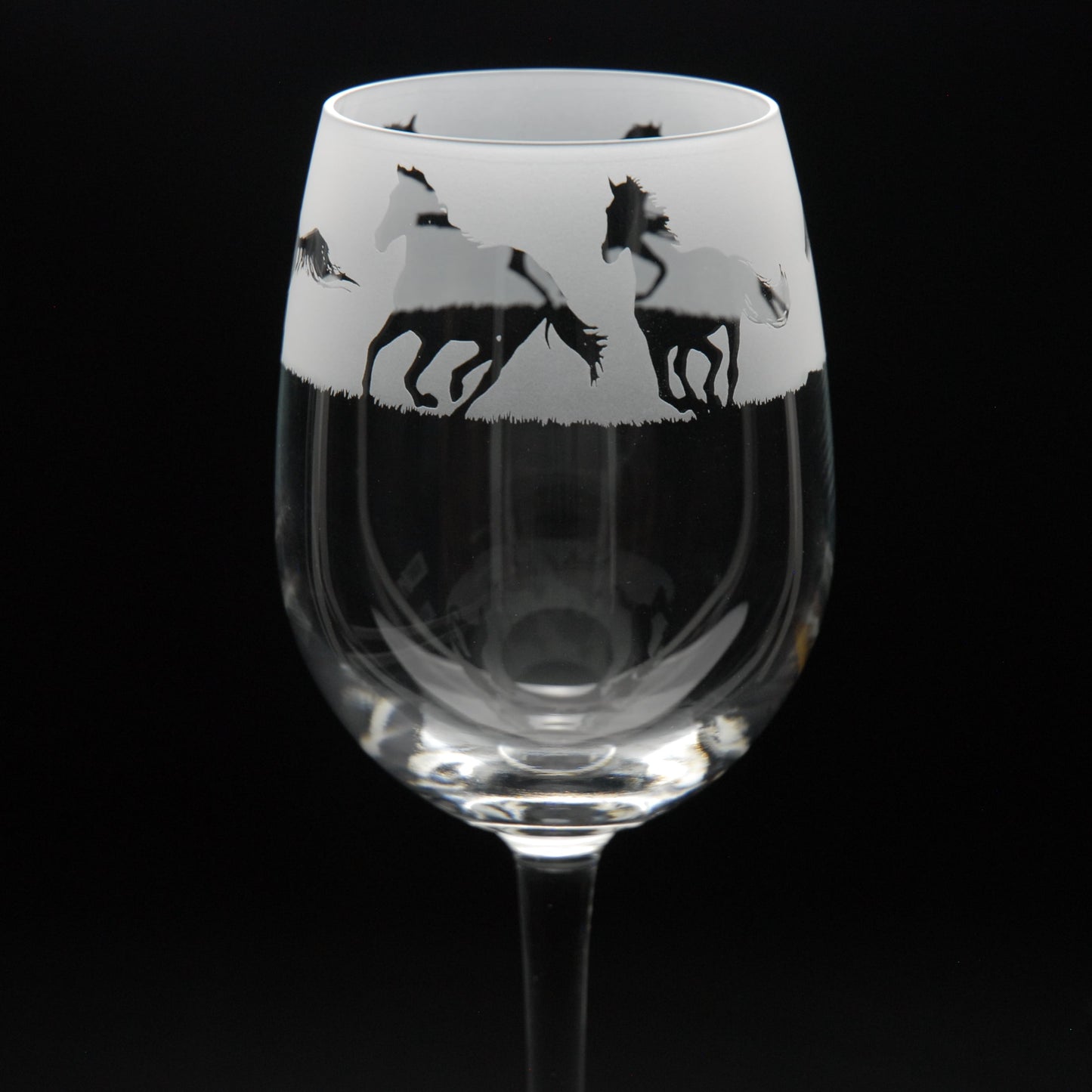 Galloping Horse Crystal Wine Glass - Hand Etched/Engraved Gift