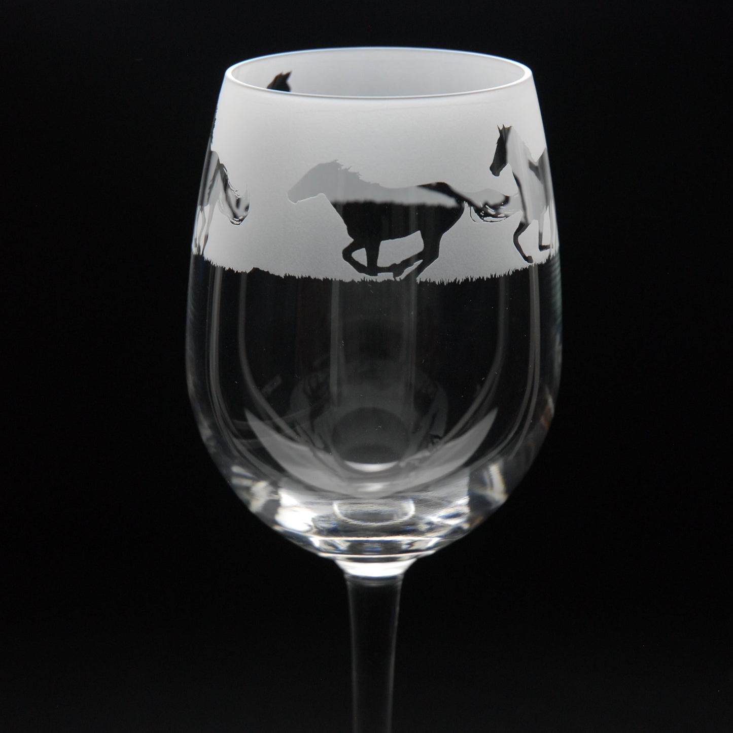 Galloping Horse Crystal Wine Glass - Hand Etched/Engraved Gift