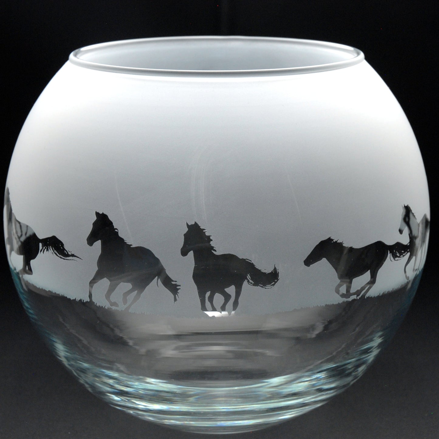 Galloping Horse Glass Flora Bowl Vase - Hand Etched/Engraved Gift