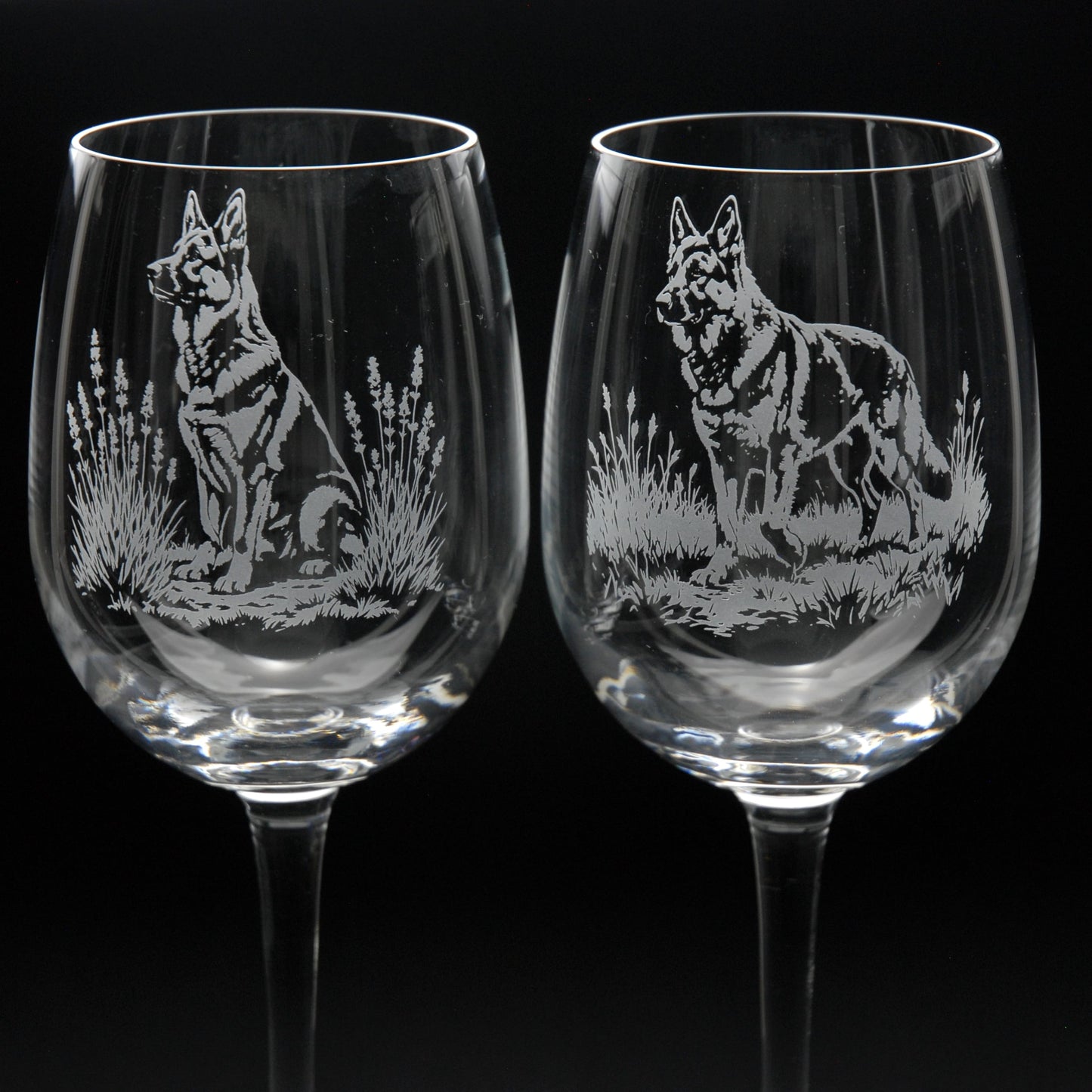 German Shepherd Dog Crystal Wine Glass - Hand Etched/Engraved Gift
