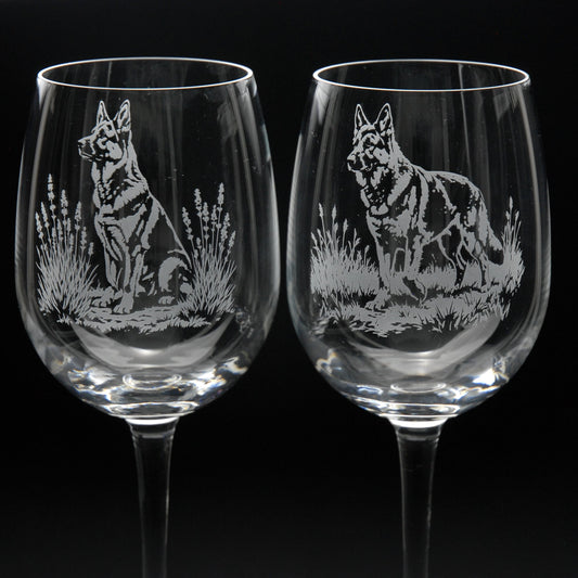 German Shepherd Dog Crystal Wine Glass - Hand Etched/Engraved Gift