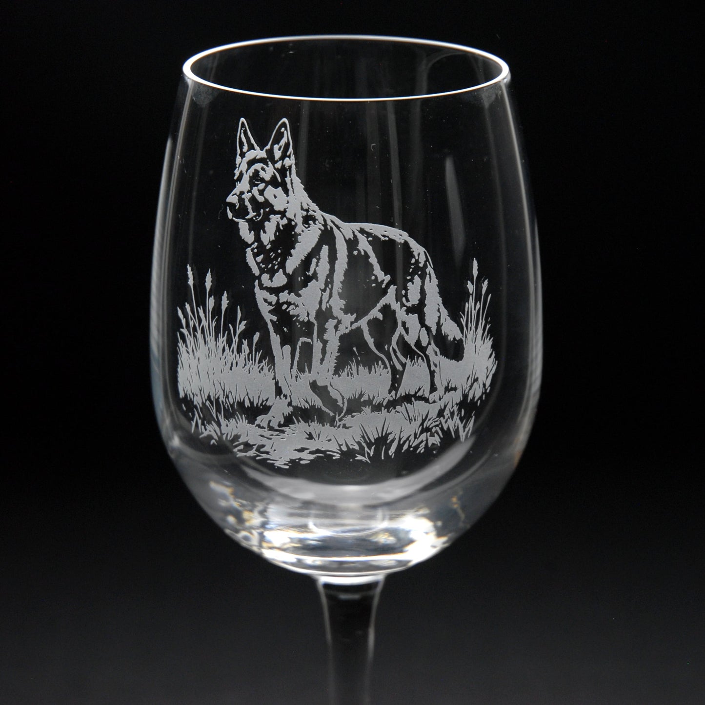 German Shepherd Dog Crystal Wine Glass - Hand Etched/Engraved Gift