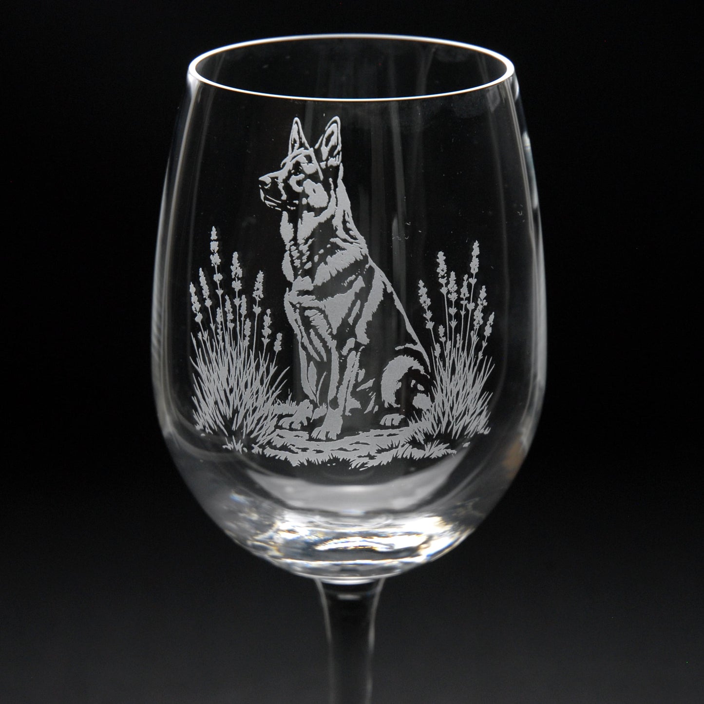 German Shepherd Dog Crystal Wine Glass - Hand Etched/Engraved Gift