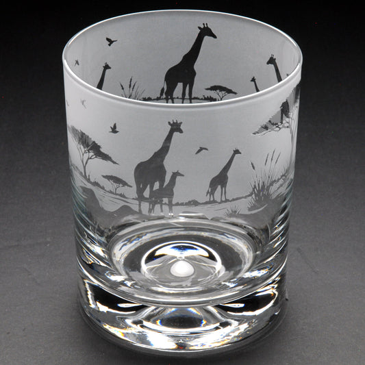 Giraffe Whiskey Tumbler Glass - Hand Etched/Engraved Gift