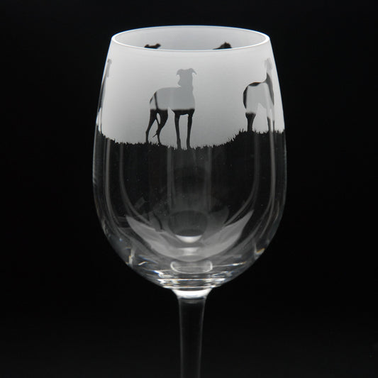 Greyhound Dog Crystal Wine Glass - Hand Etched/Engraved Gift