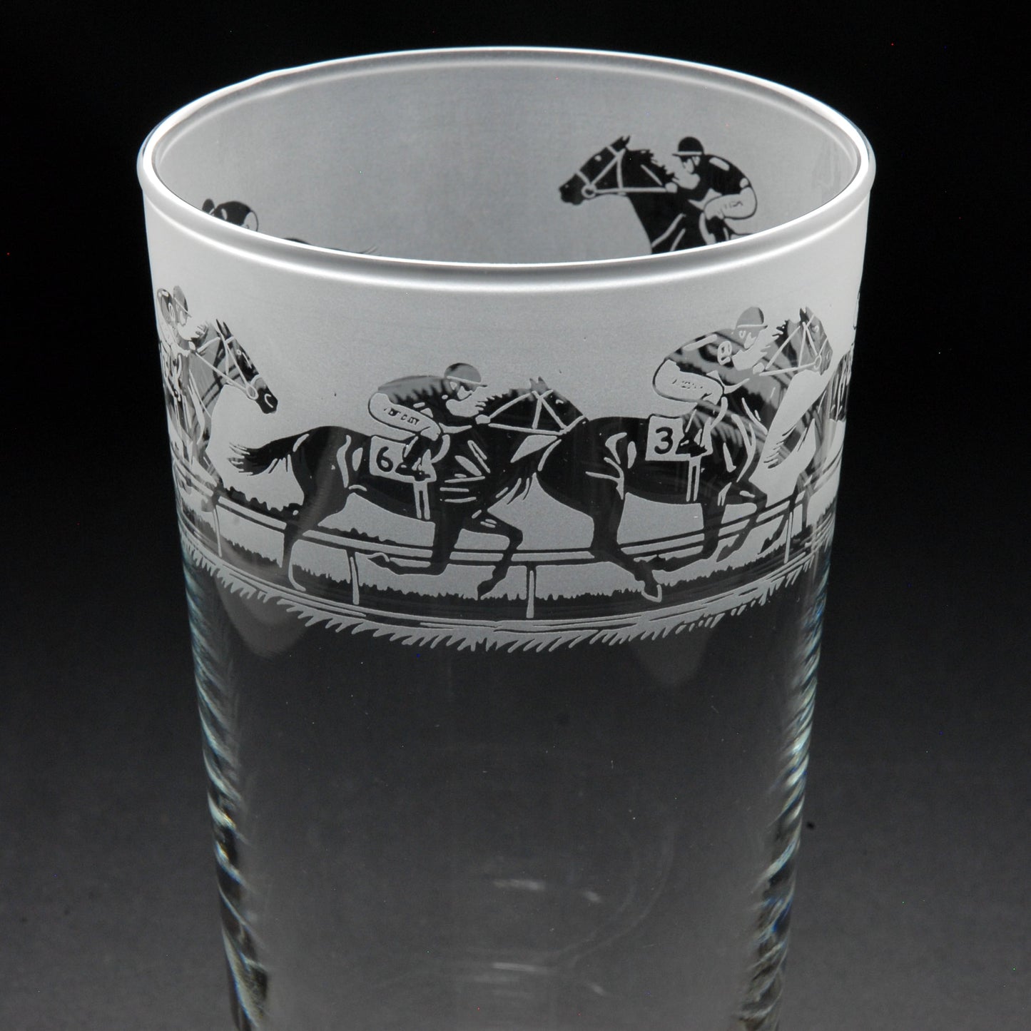 Horse Racing Pint Glass - Hand Etched/Engraved Gift