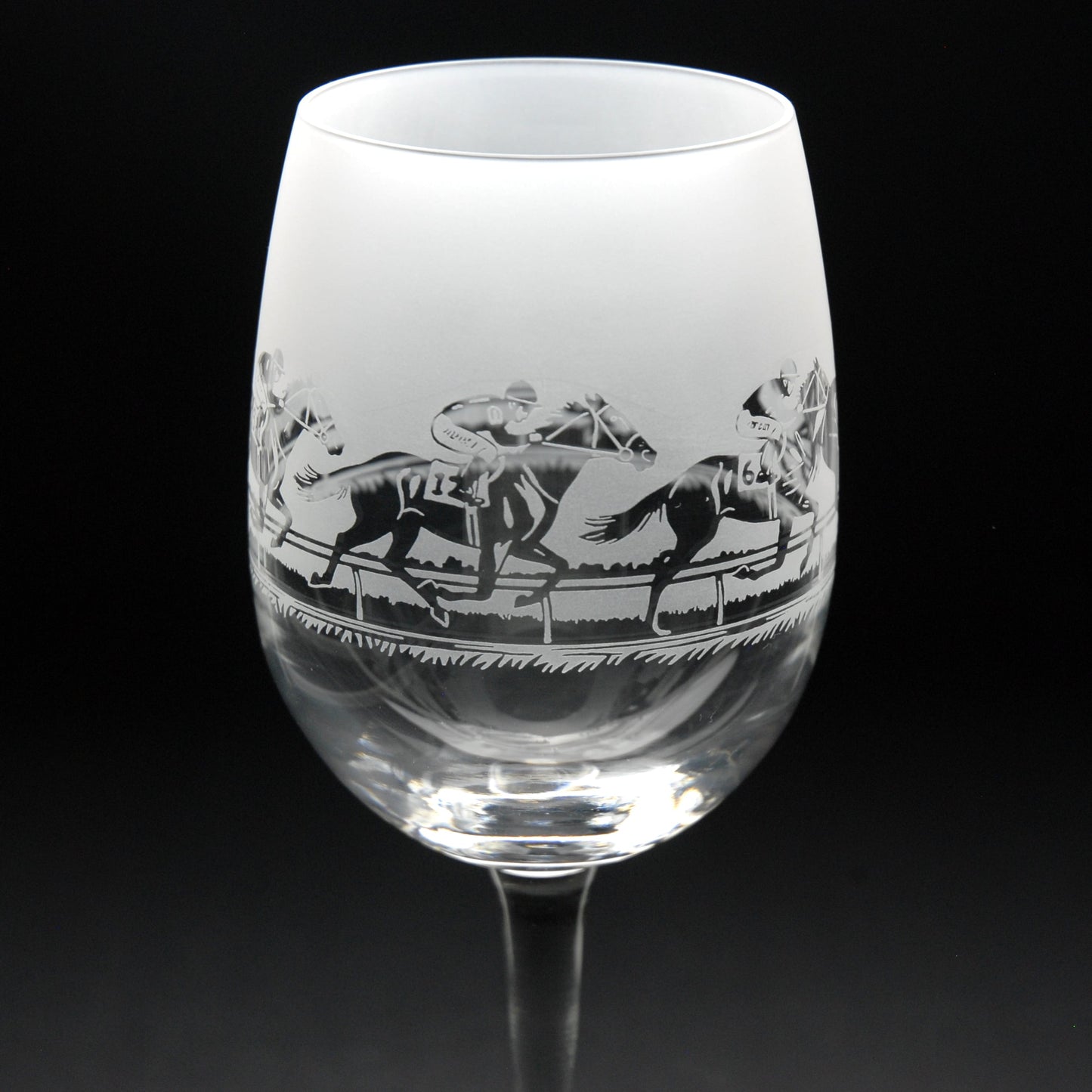 Horse Racing Crystal Wine Glass - Hand Etched/Engraved Gift