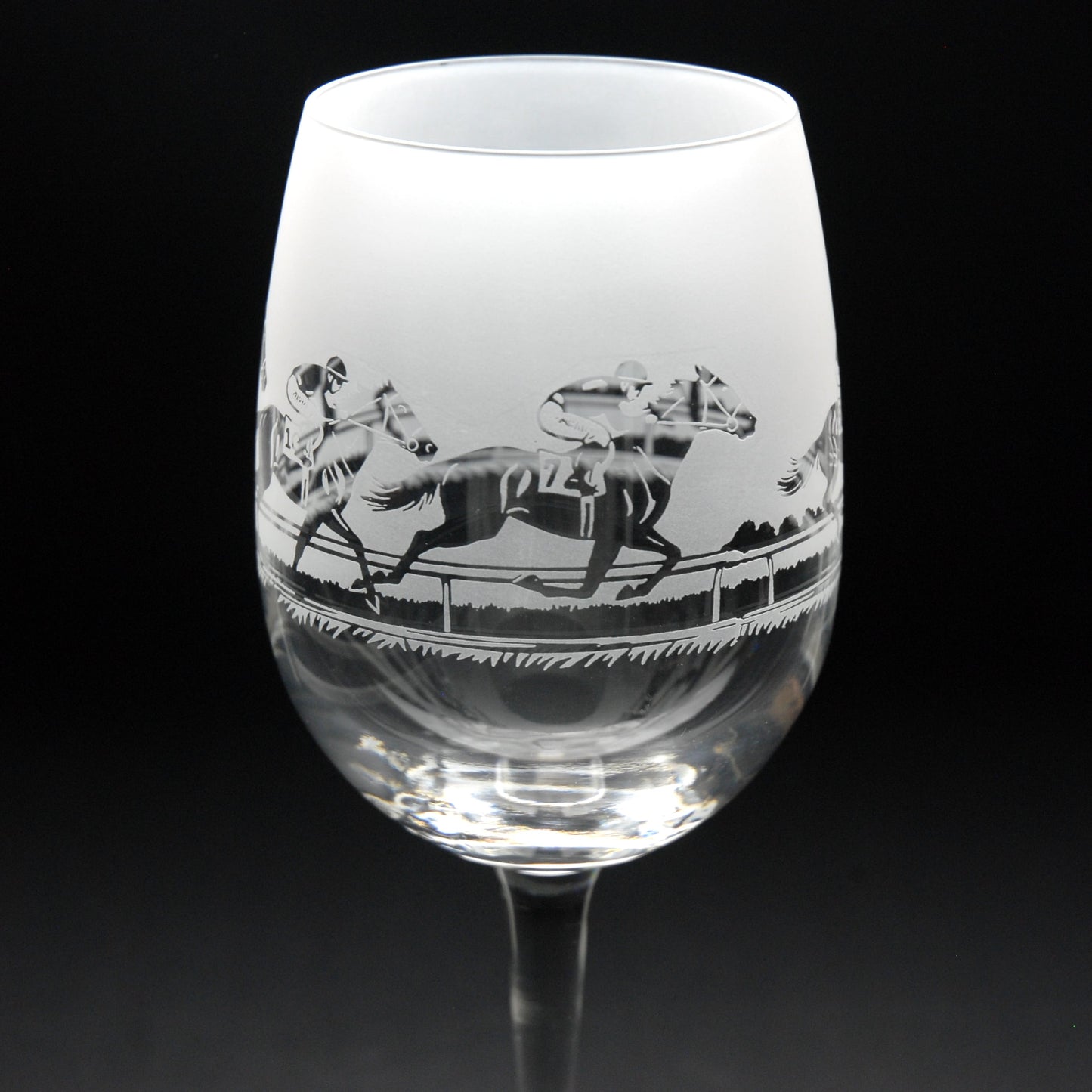 Horse Racing Crystal Wine Glass - Hand Etched/Engraved Gift