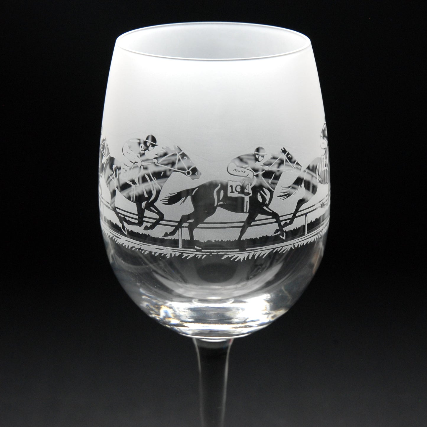 Horse Racing Crystal Wine Glass - Hand Etched/Engraved Gift