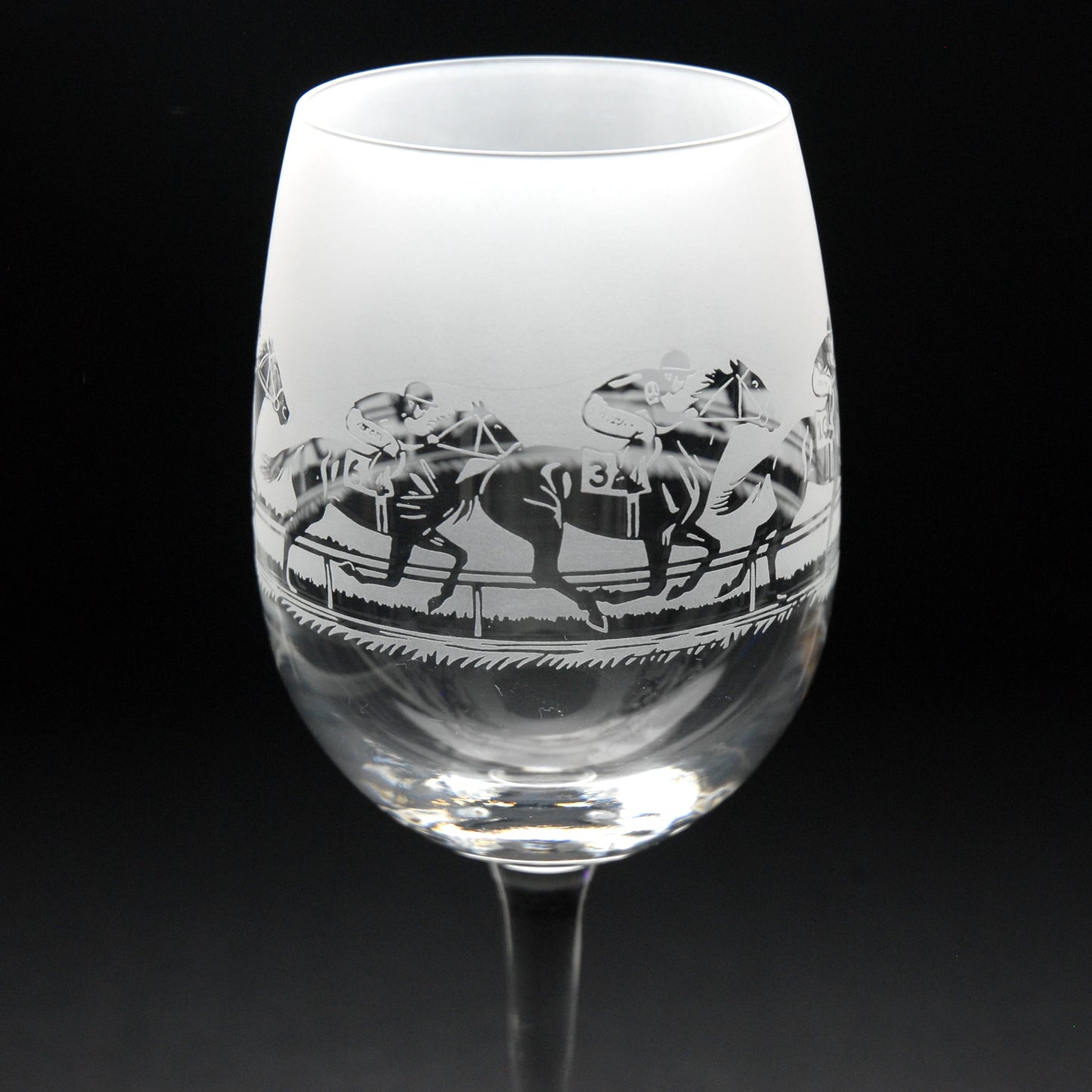 Horse Racing Crystal Wine Glass - Hand Etched/Engraved Gift