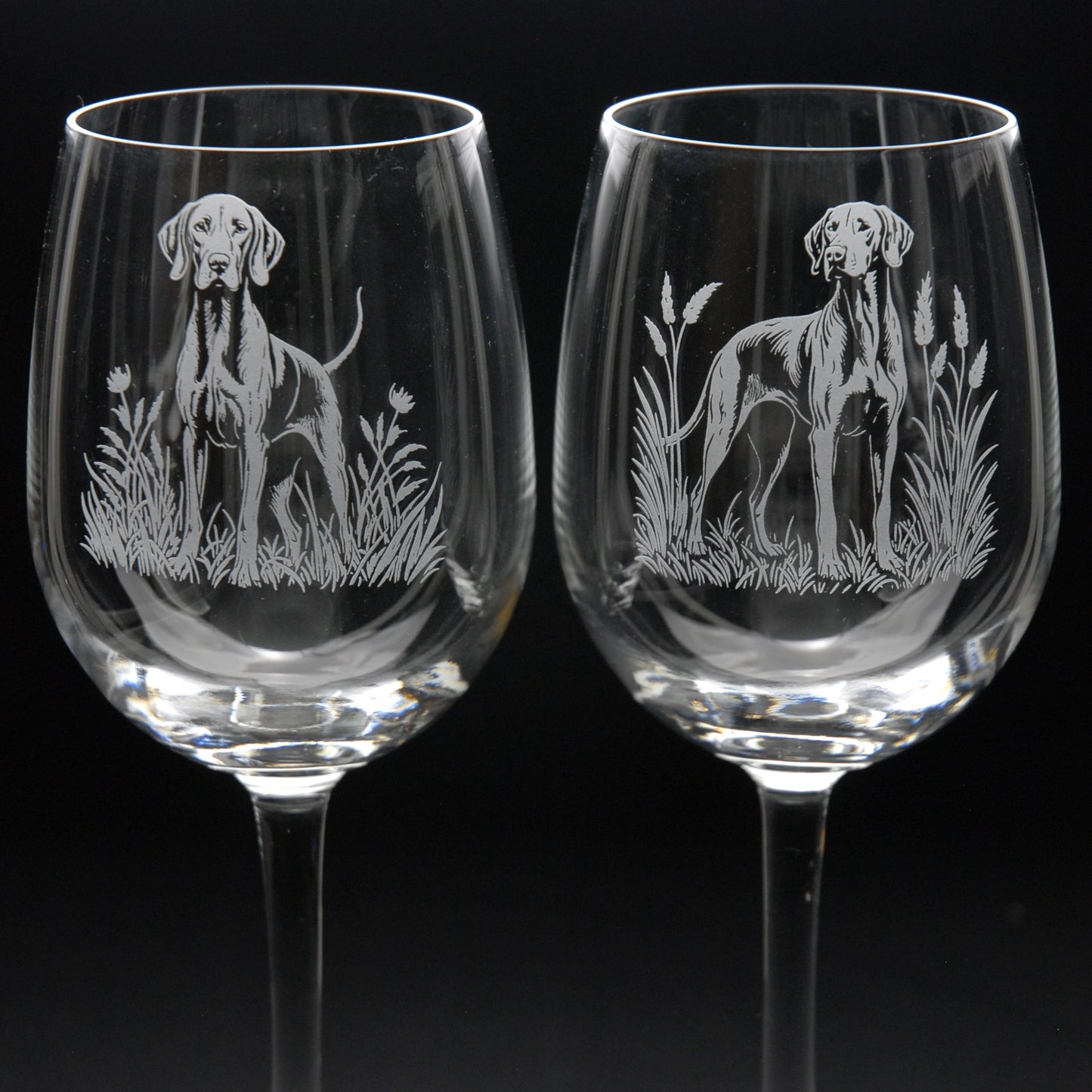 Hungarian Vizsla Dog Crystal Wine Glass - Hand Etched/Engraved Gift