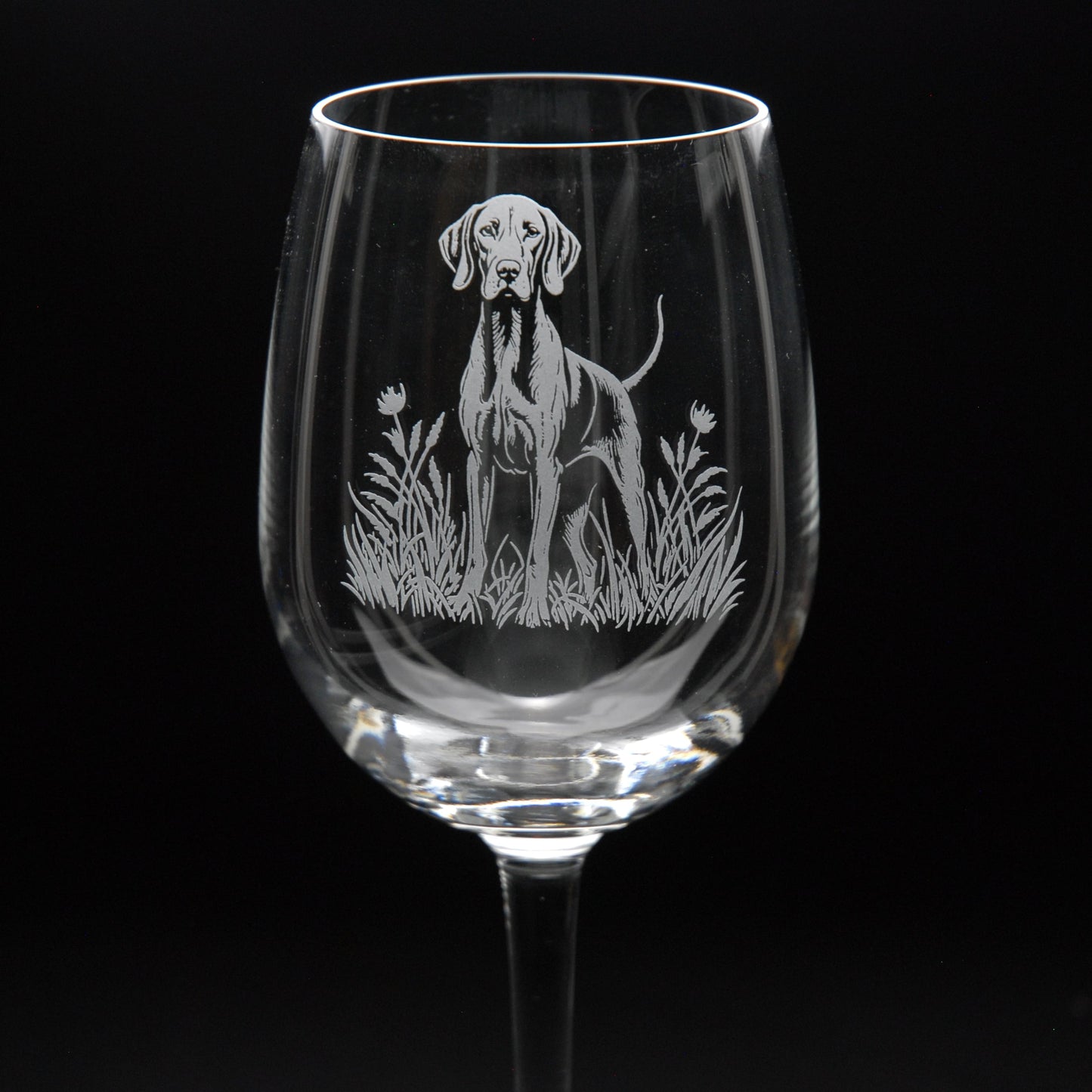 Hungarian Vizsla Dog Crystal Wine Glass - Hand Etched/Engraved Gift